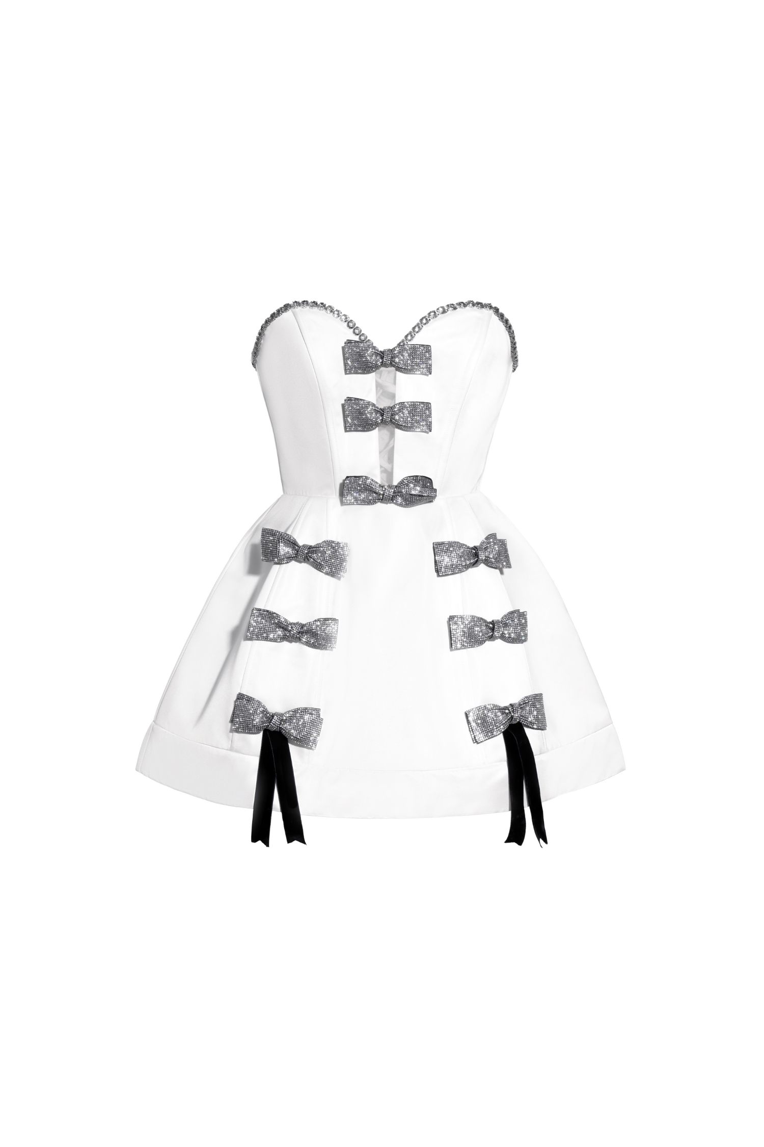 Esther Diamante Bowknots Mini Dress - White