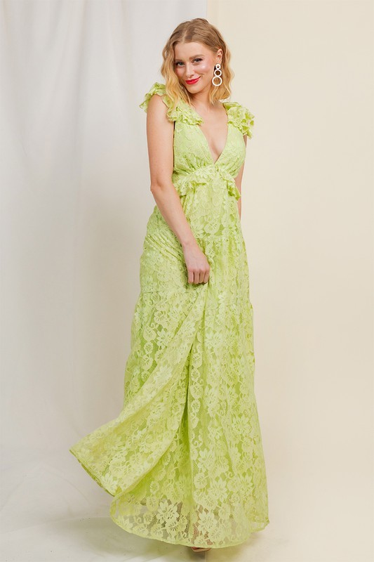 LACE FLORAL MAXI DRESS WITH RUFFLE ST-037