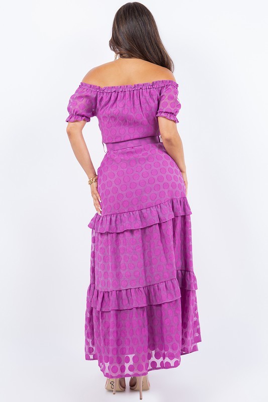Off Shoulder Polka Dot Solid Maxi Dress ST-015