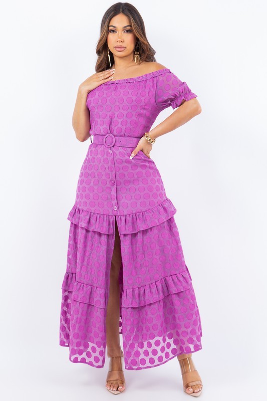 Off Shoulder Polka Dot Solid Maxi Dress ST-015