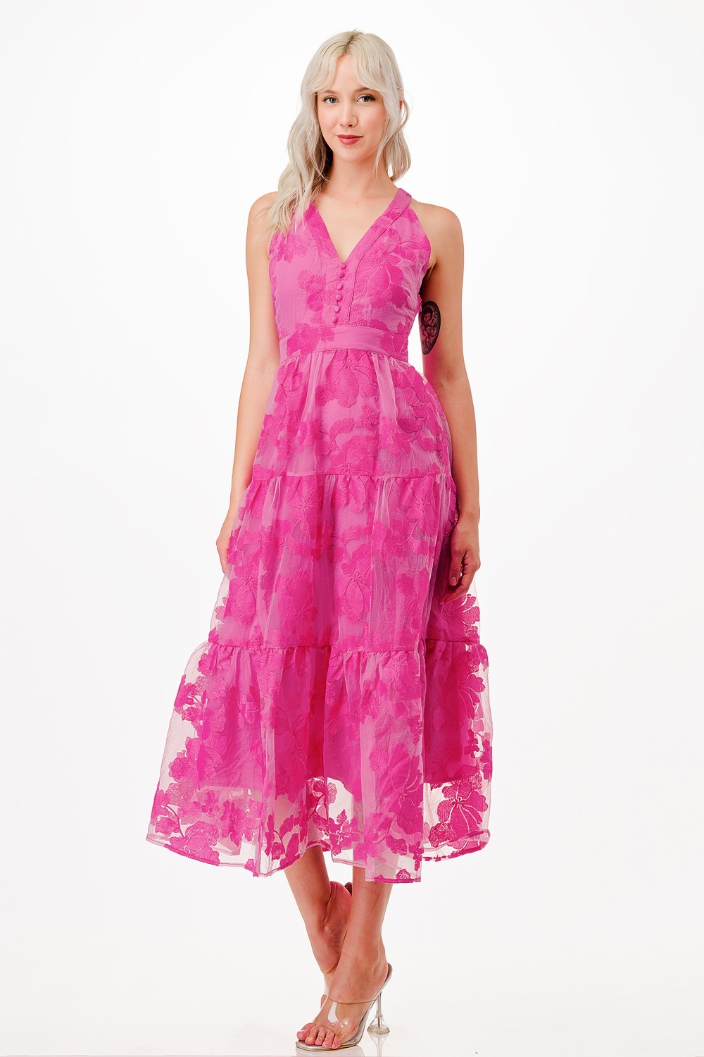 Halter Neck Ribbon Midi Dress ST-023