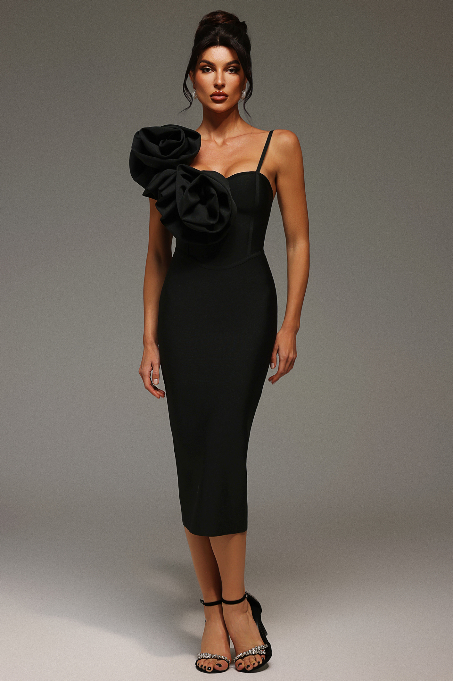 Lzada Halter Flowers Bandage Midi Dress