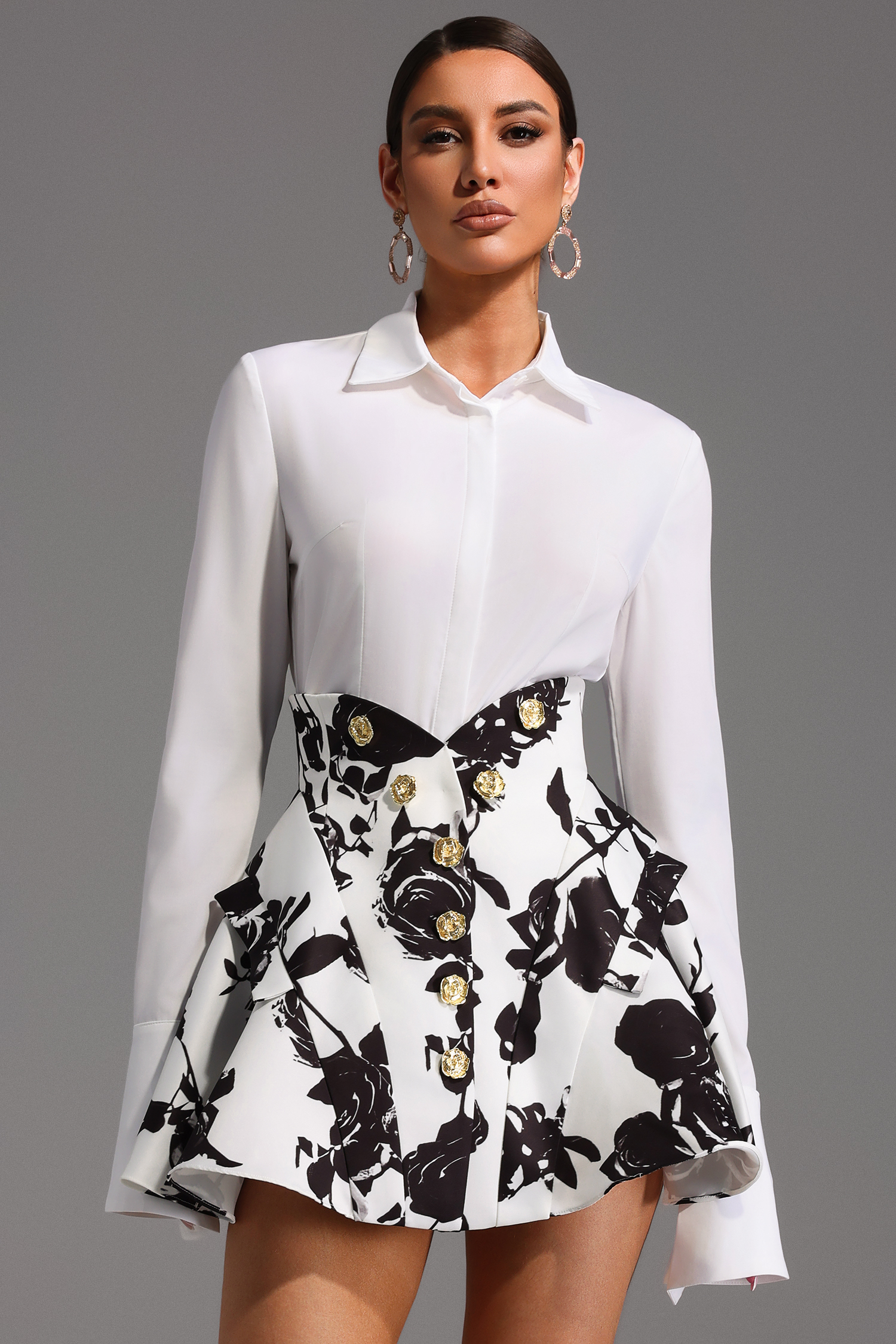 two piece long sleeve short dress Two Piece Organza Wedding Dress Filici Mini With Long Sleeve Blouse 12 US (44 EU) / Off-white