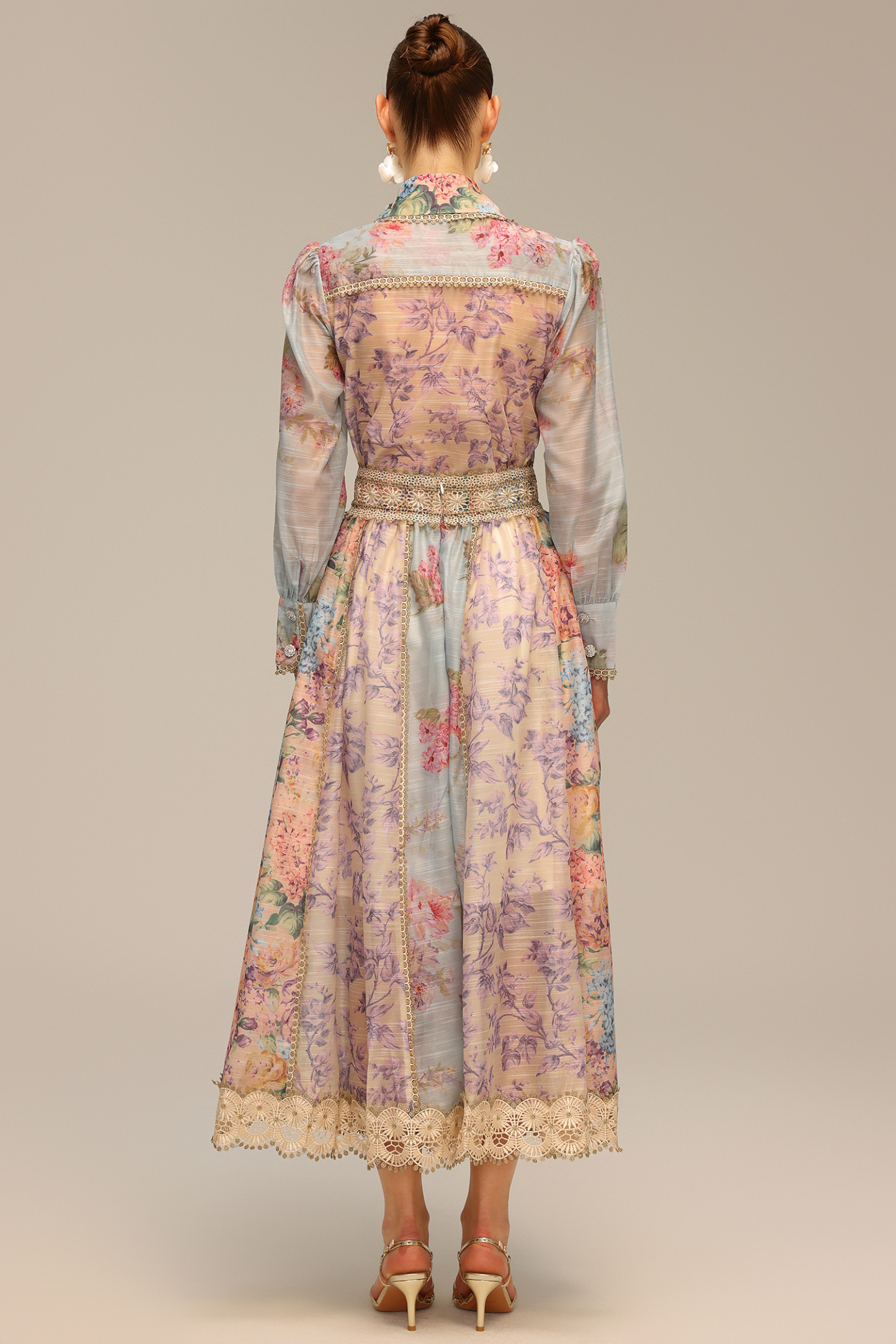 Ruby Long Sleeve Floral Printed Lace Top And Skirt Two-Piece Set