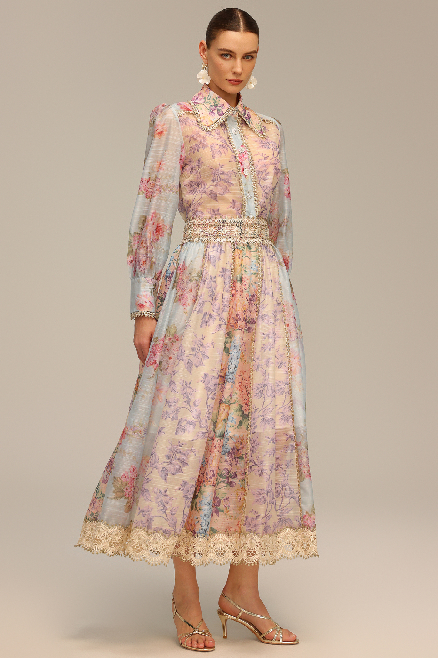 Ruby Long Sleeve Floral Printed Lace Top And Skirt Two-Piece Set