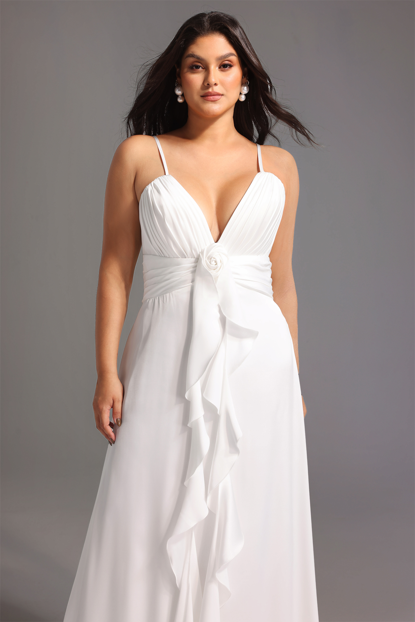 Yvonne Sleeveless V-Neck Flowers Flounce Maxi Dress