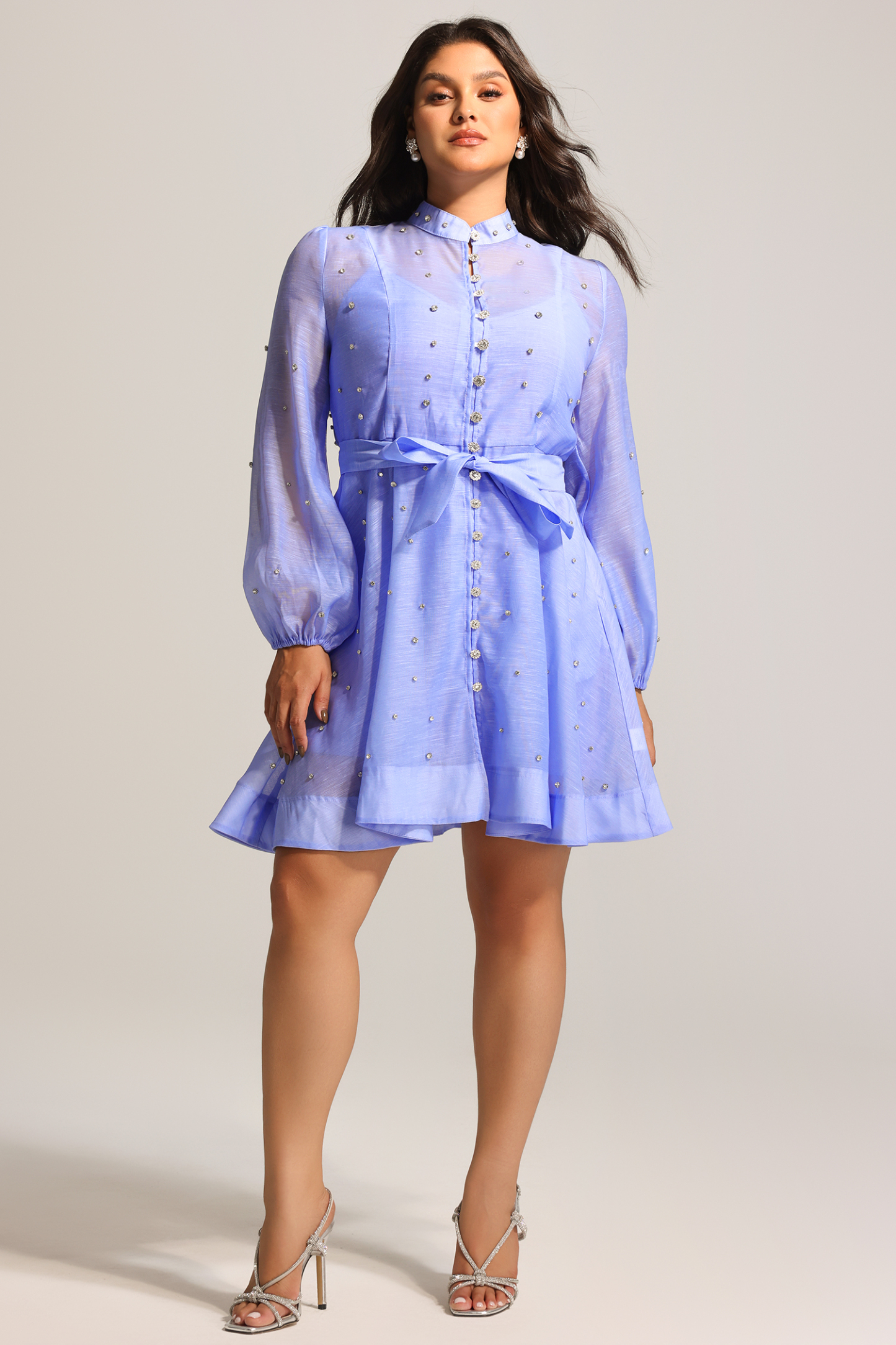 Farrah Long Sleeves Diamond Button Shirt Mini Dress