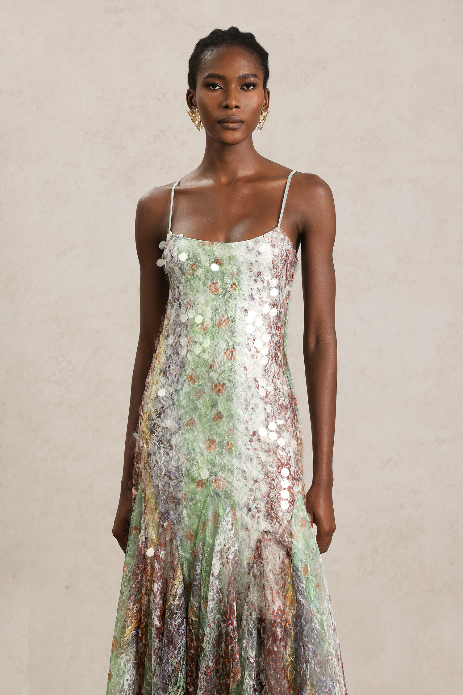 Wola Halter Printed Sequin Maxi Dress