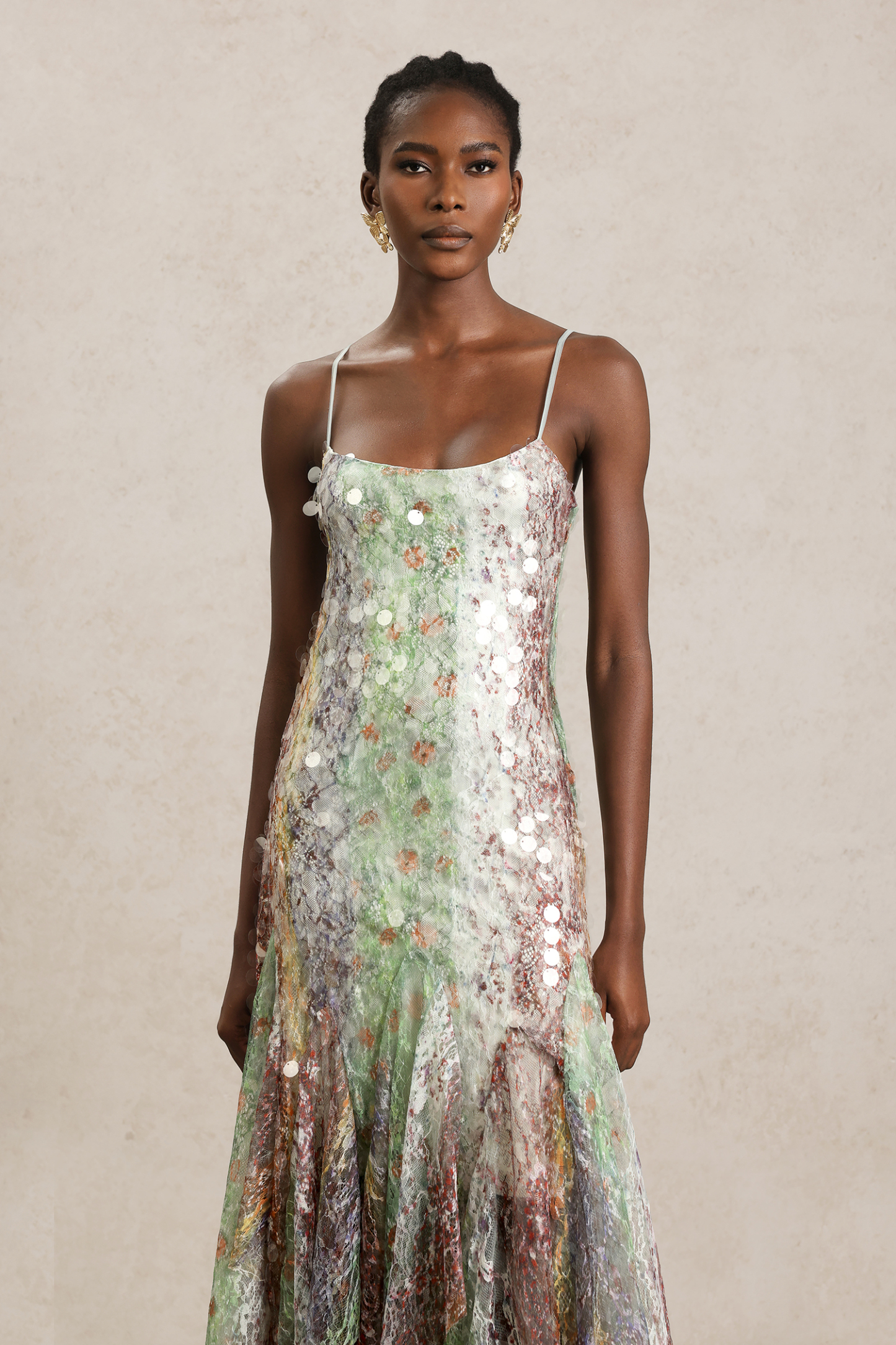 Wola Halter Printed Sequin Maxi Dress