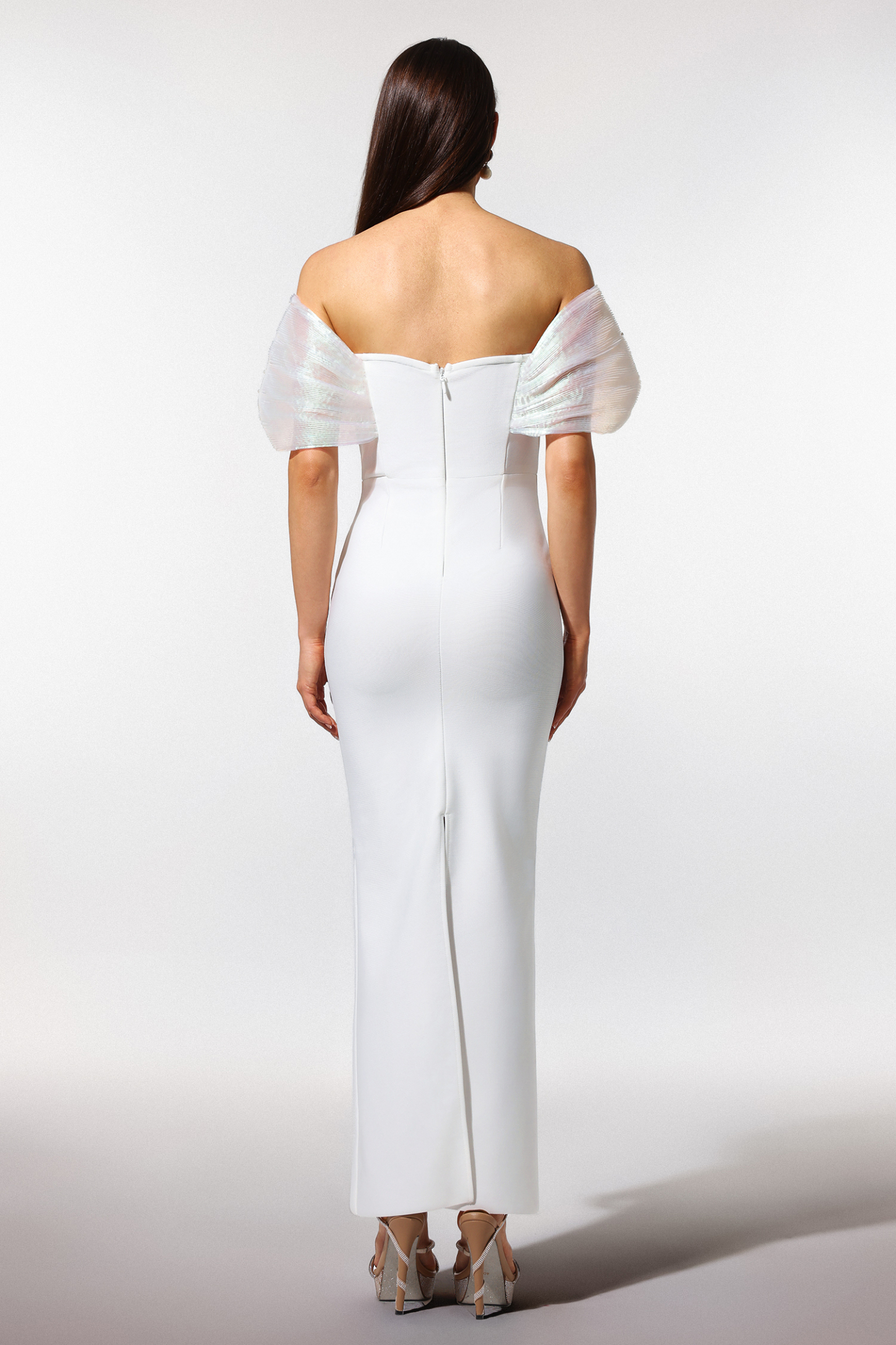 Sharina Off-The-Shoulder Pearl Bandage Maxi Dress