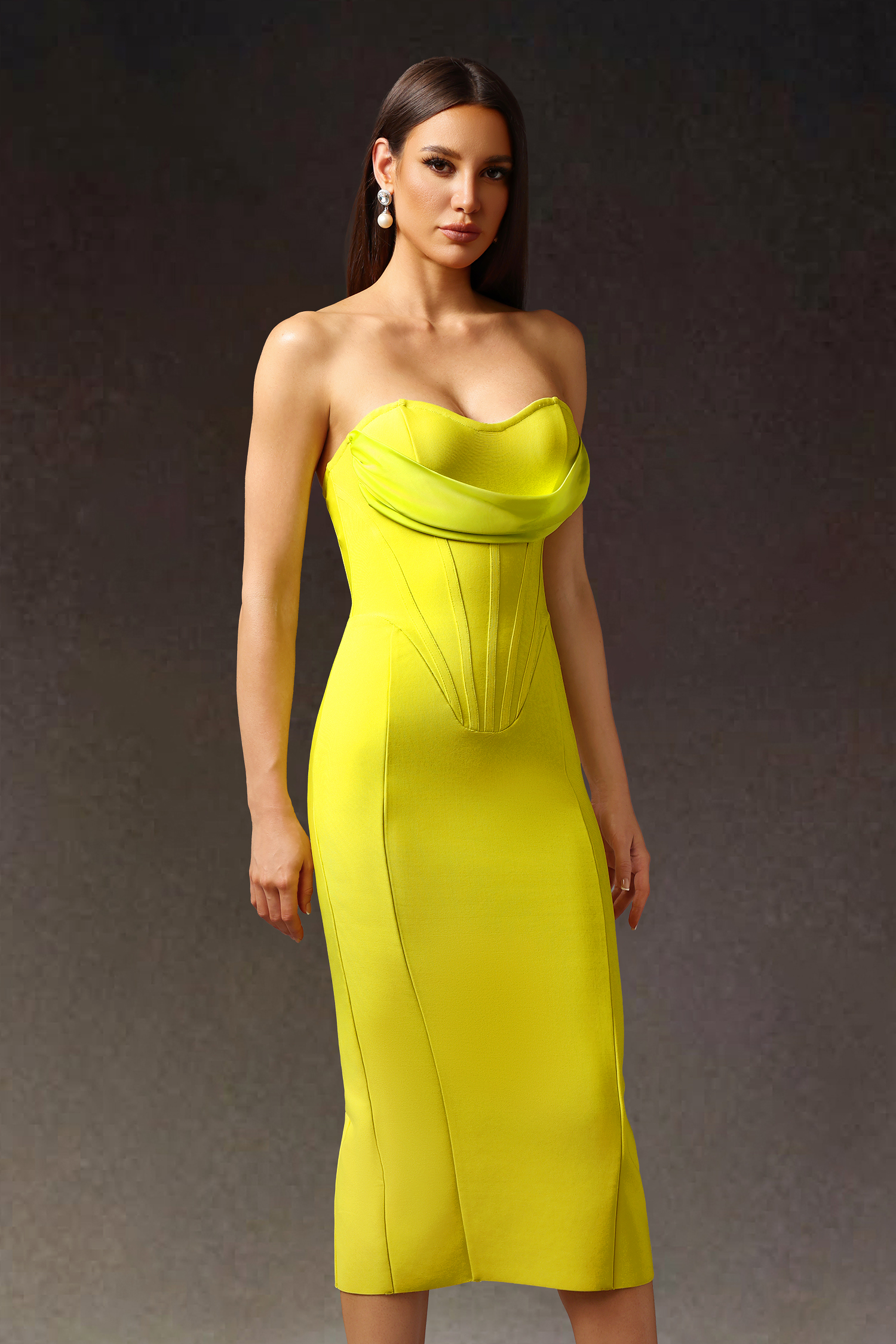 Suku Sleeveless  Fish Bone Bandage Midi Dress