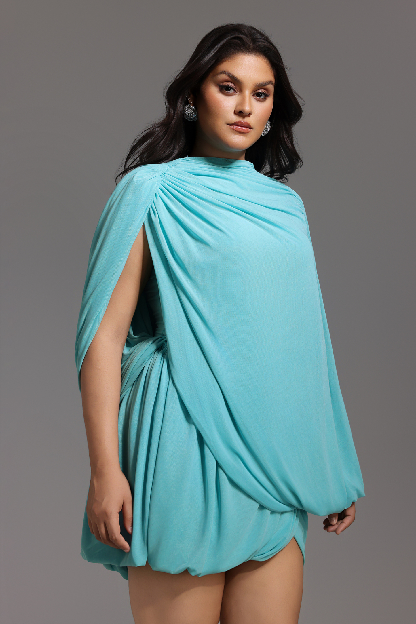 Ternan Long Sleeve Fold Splice Mini Dress