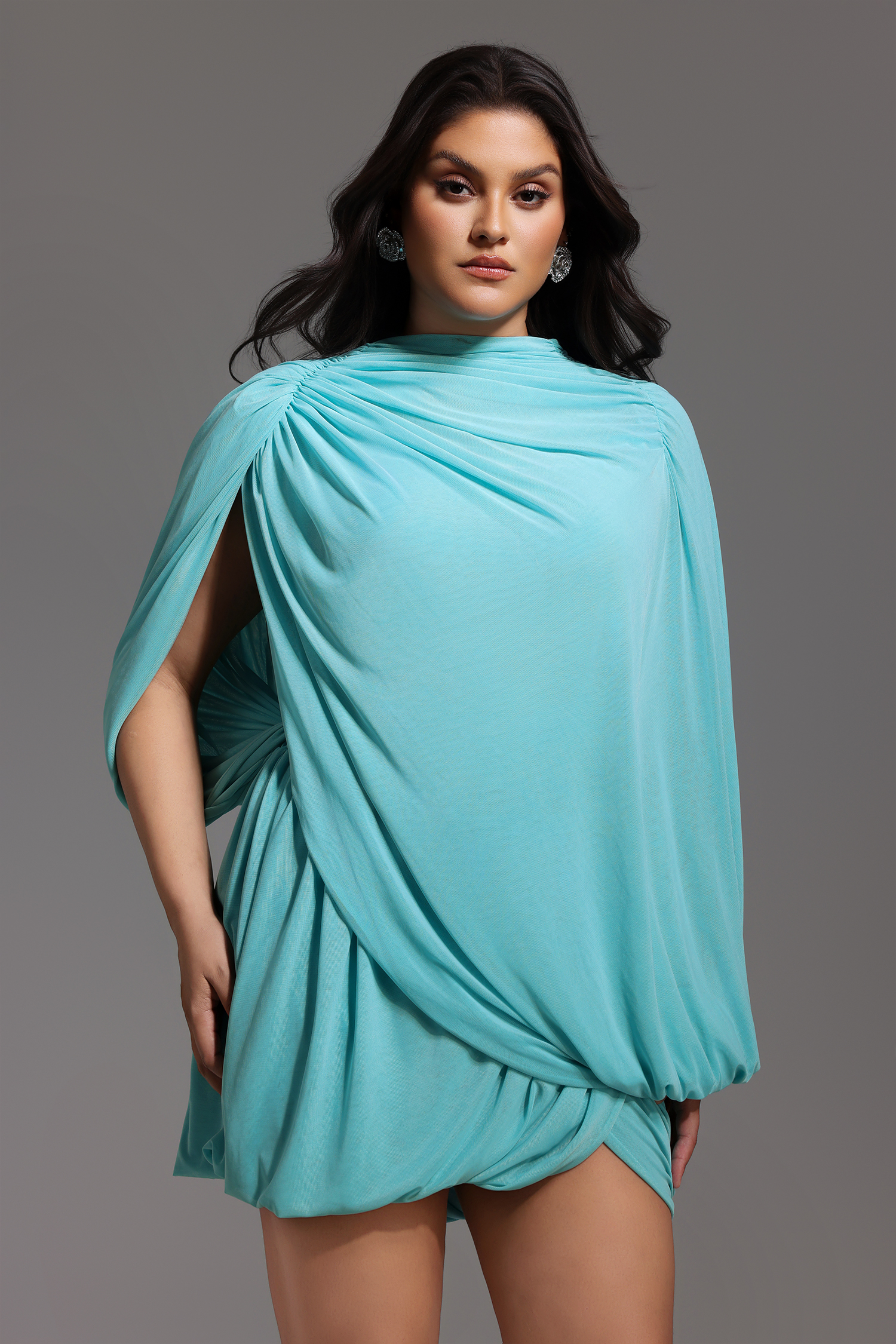 Ternan Long Sleeve Fold Splice Mini Dress