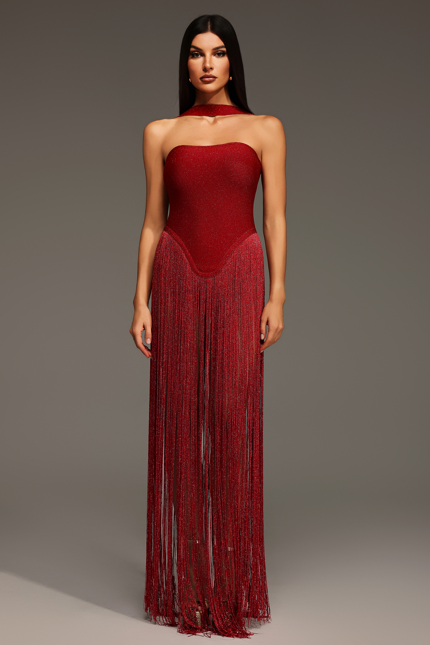 Morgan Halter SleevelessTassel Bandage Bodysuit