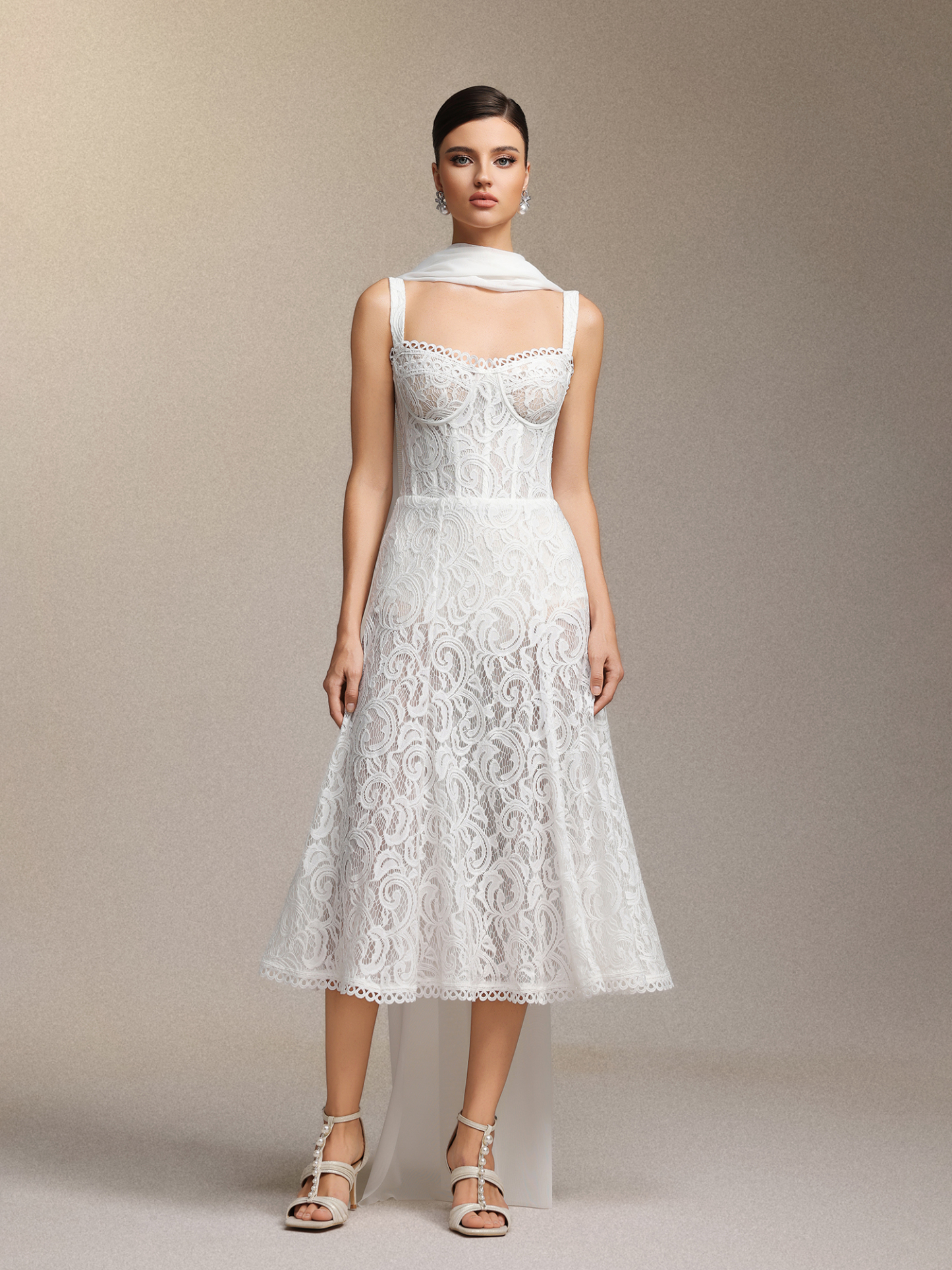 Junya Lace Corset Sleeveless Midi Dress
