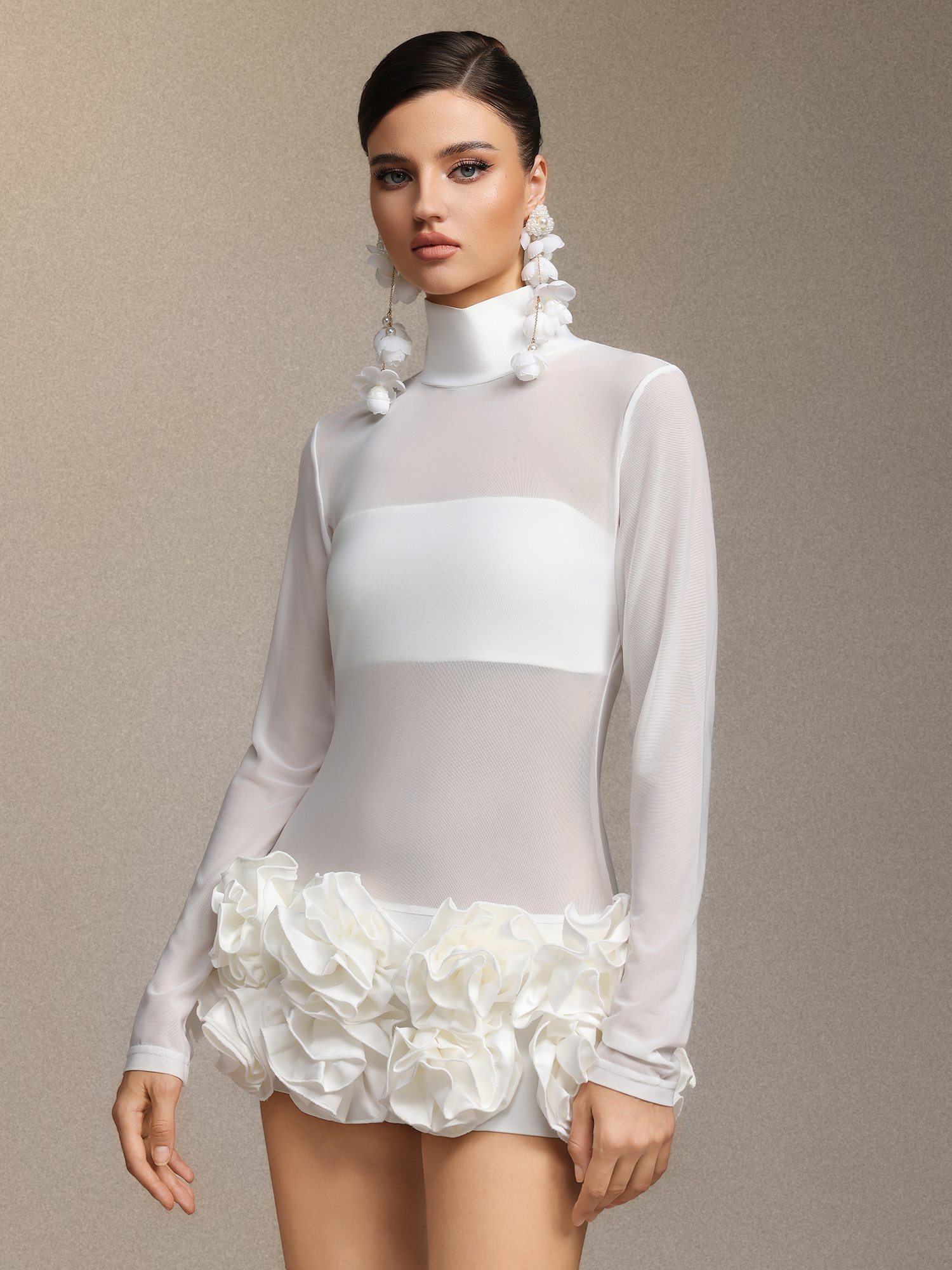 Halasa Long Sleeve Flowers Mini Dress