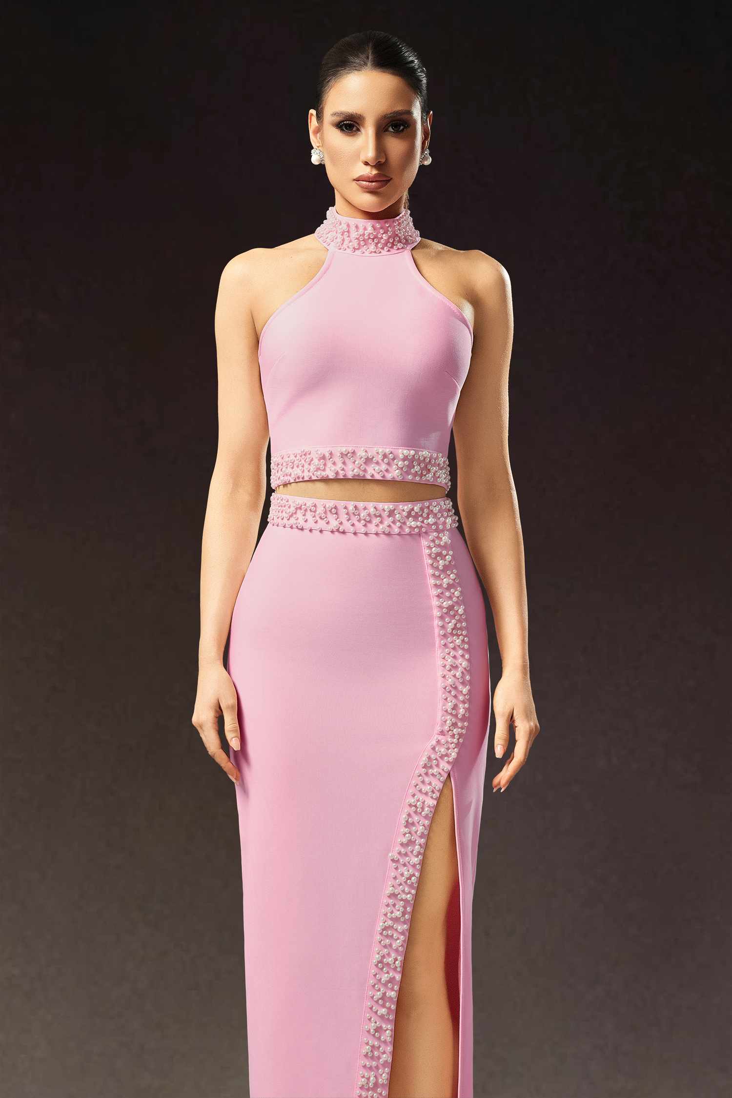 Fenby Halter Sleeveless Slit Bandage Maxi Dress