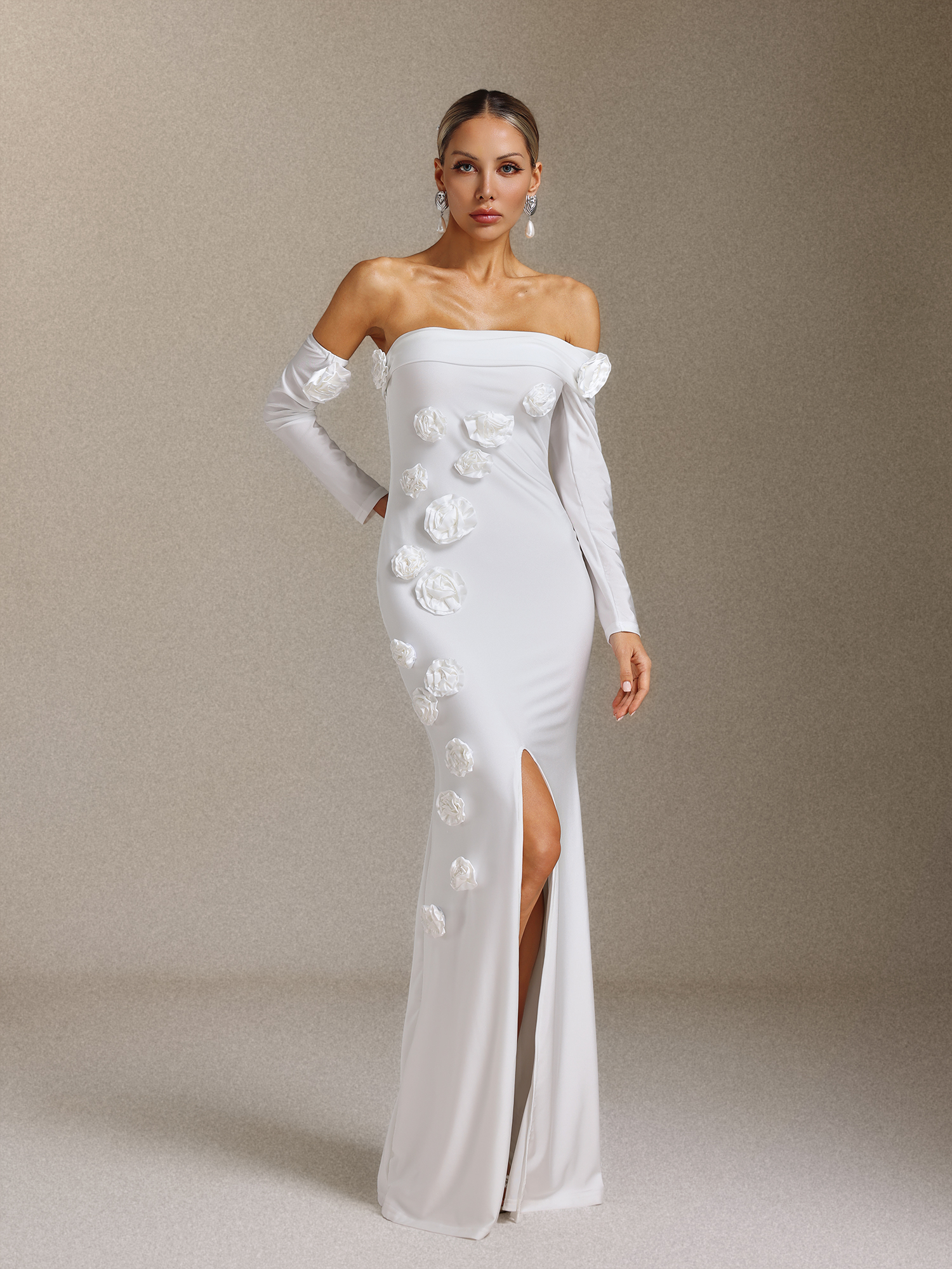 Nerlii Flower Off Shoulder Maxi Dress