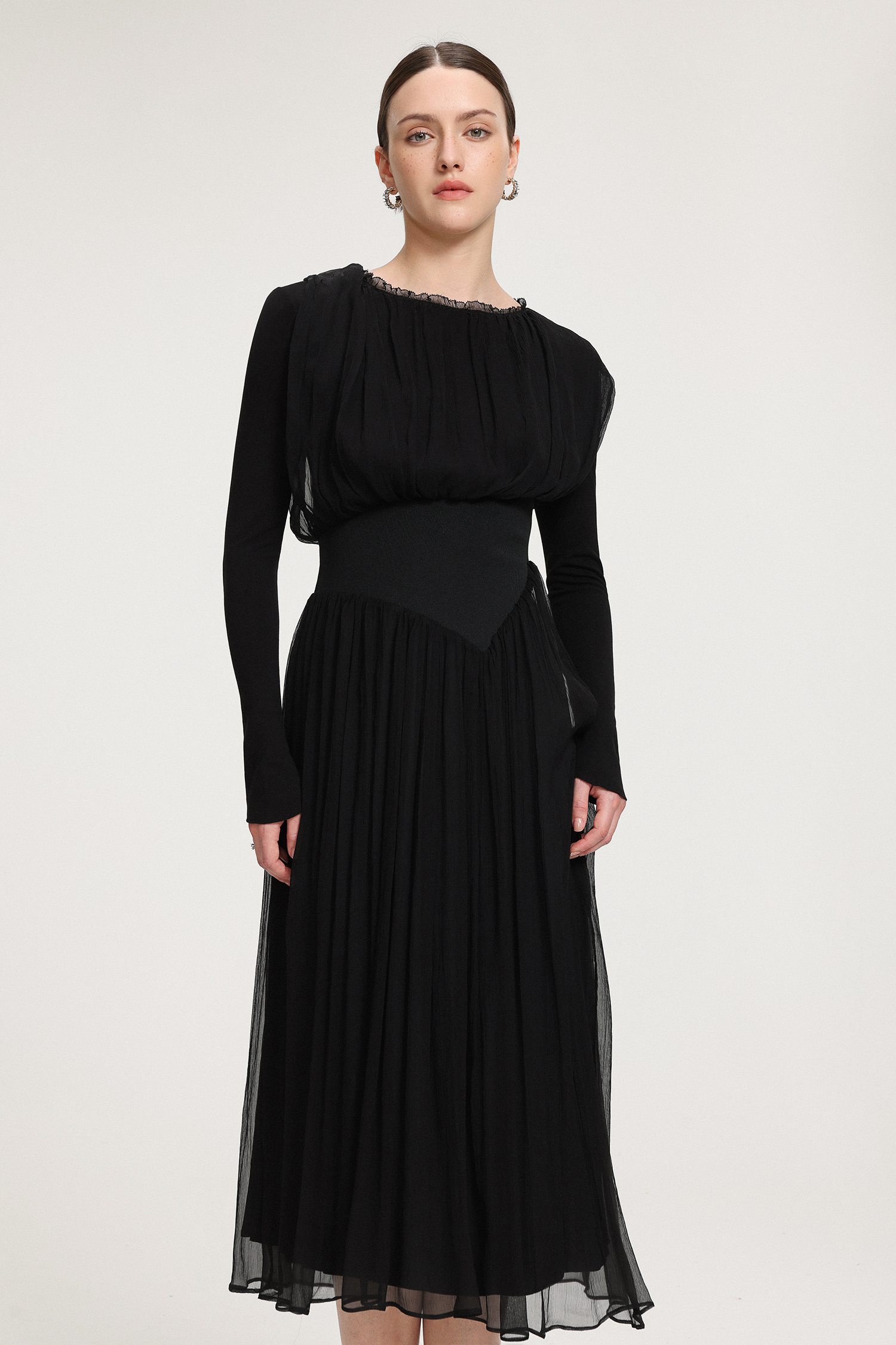 Pleated Chiffon Midi Dress