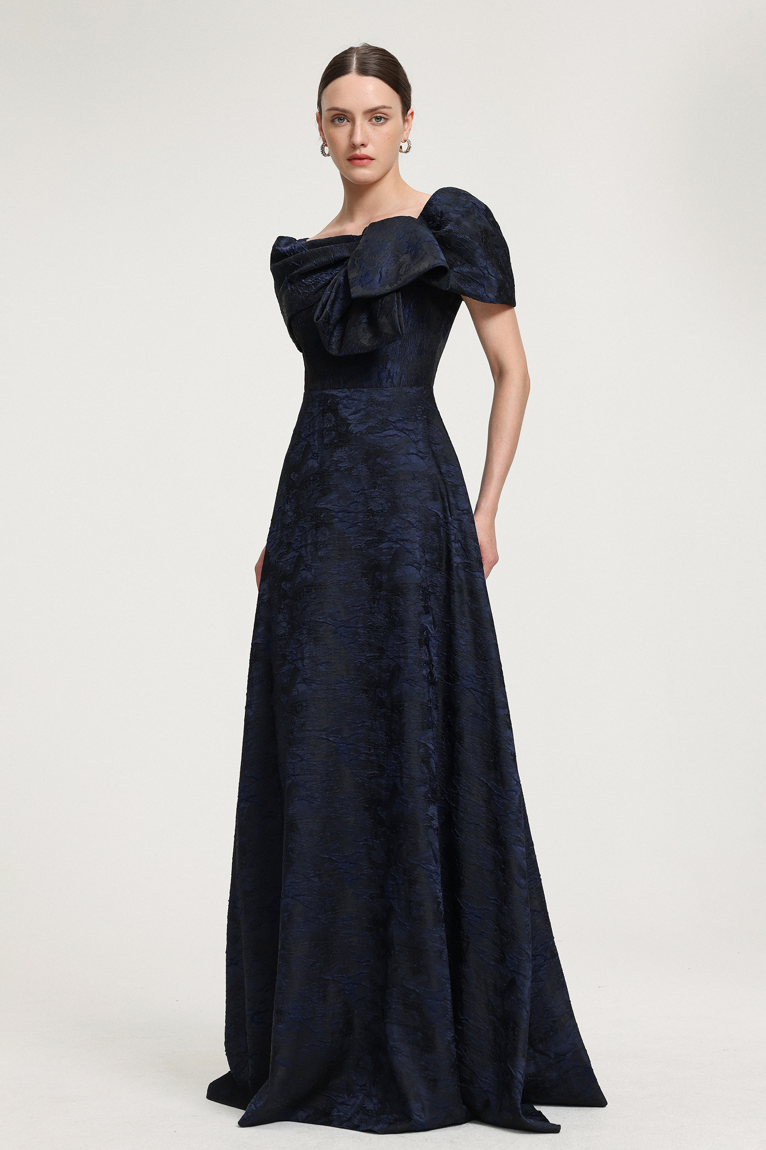 Bow-Detail Jacquard Maxi Dress