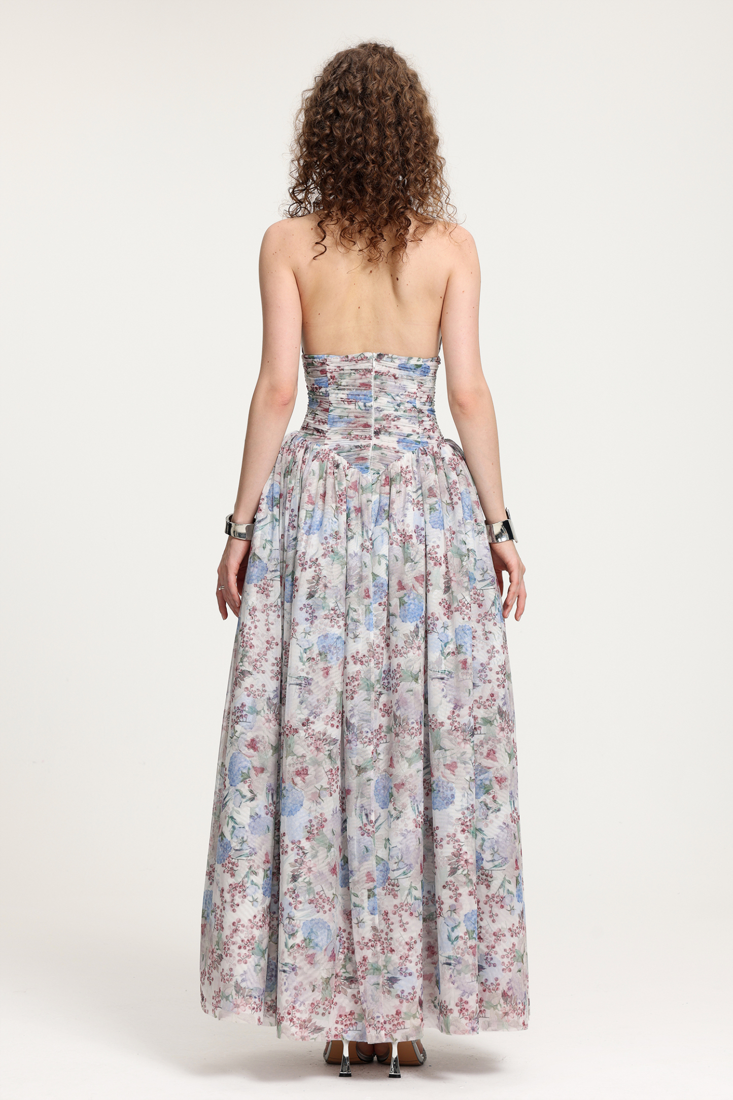 Lace-Up Halter Floral Tulle Gown