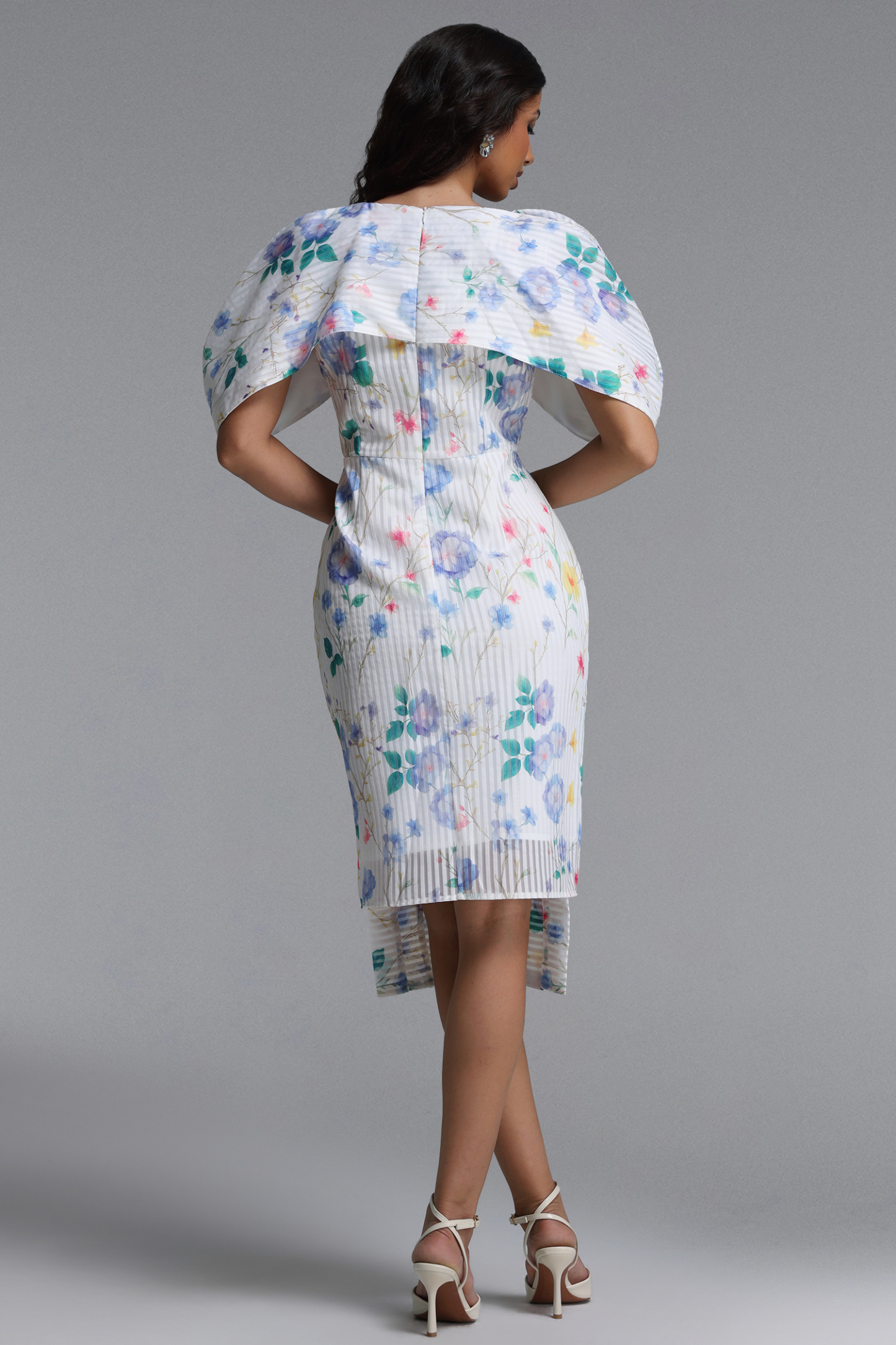 Wezal Chic Tailored Floral Print Stripe Woven Midi Dress