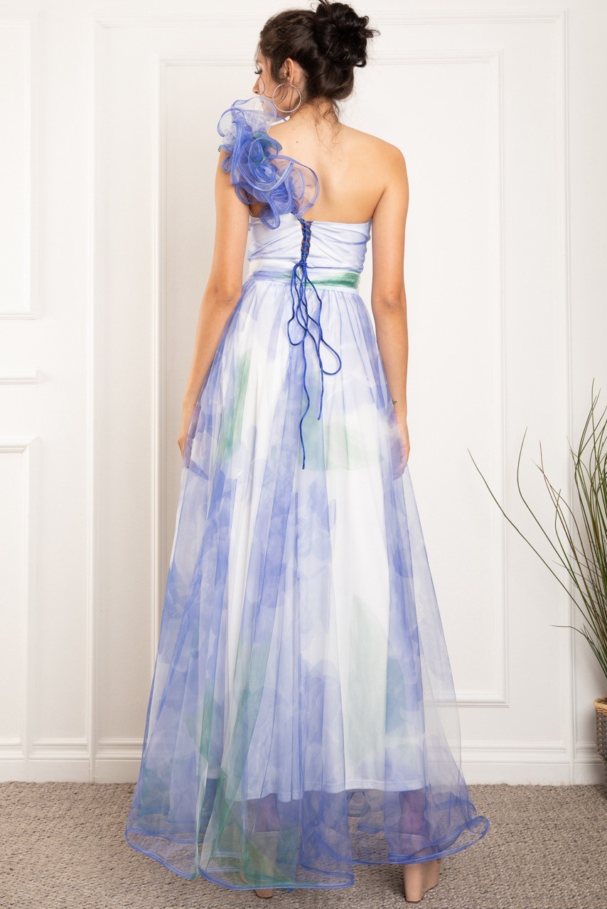 Printed Mesh Back Lace Up Corset Dress RVD5854-C7