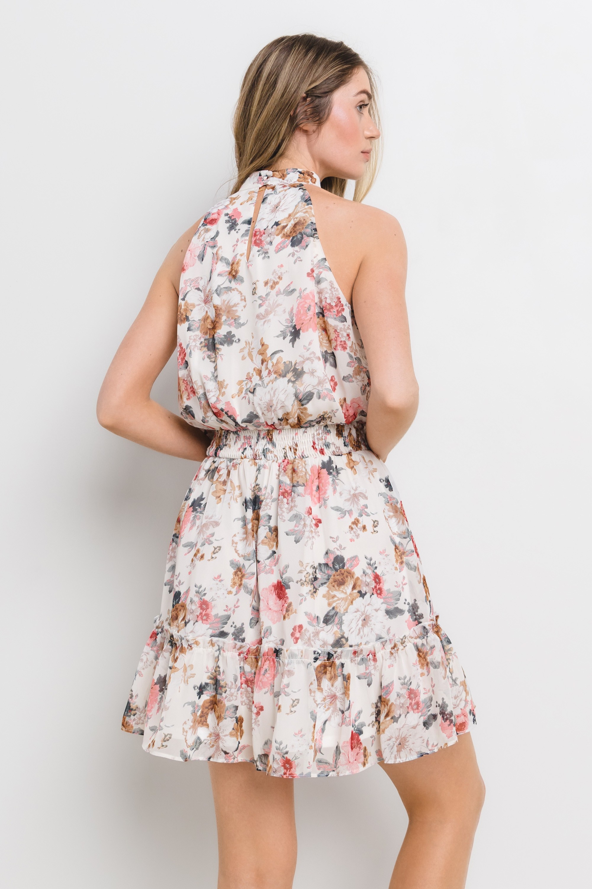 Floral Chiffon Halter Dress