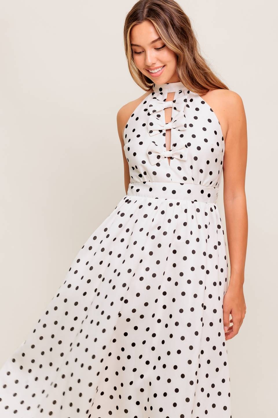 LD22714 A dotted woven midi dress