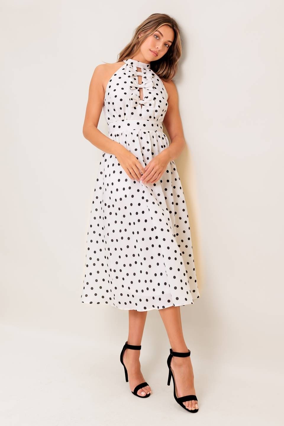LD22714 A dotted woven midi dress