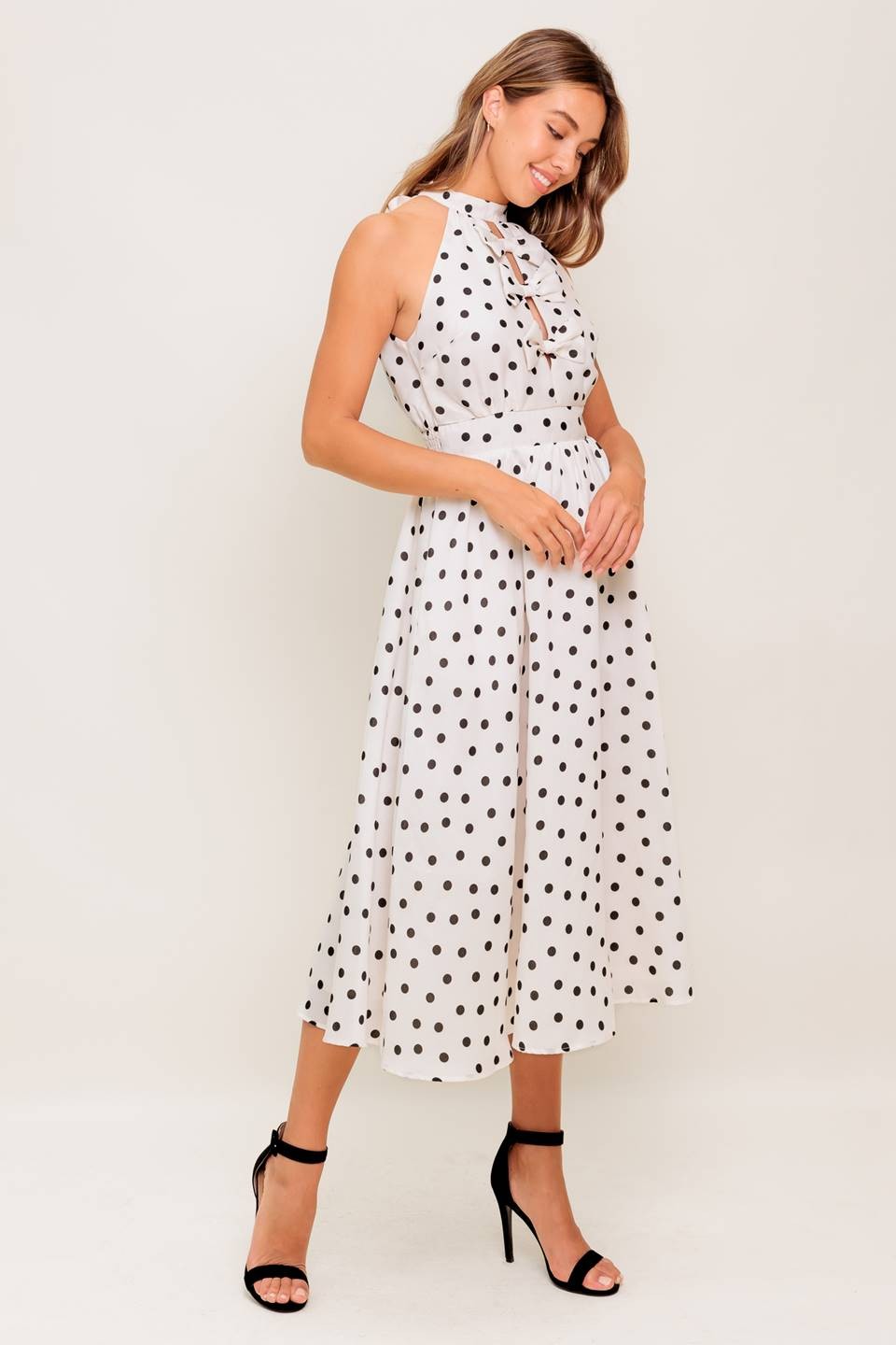 LD22714 A dotted woven midi dress