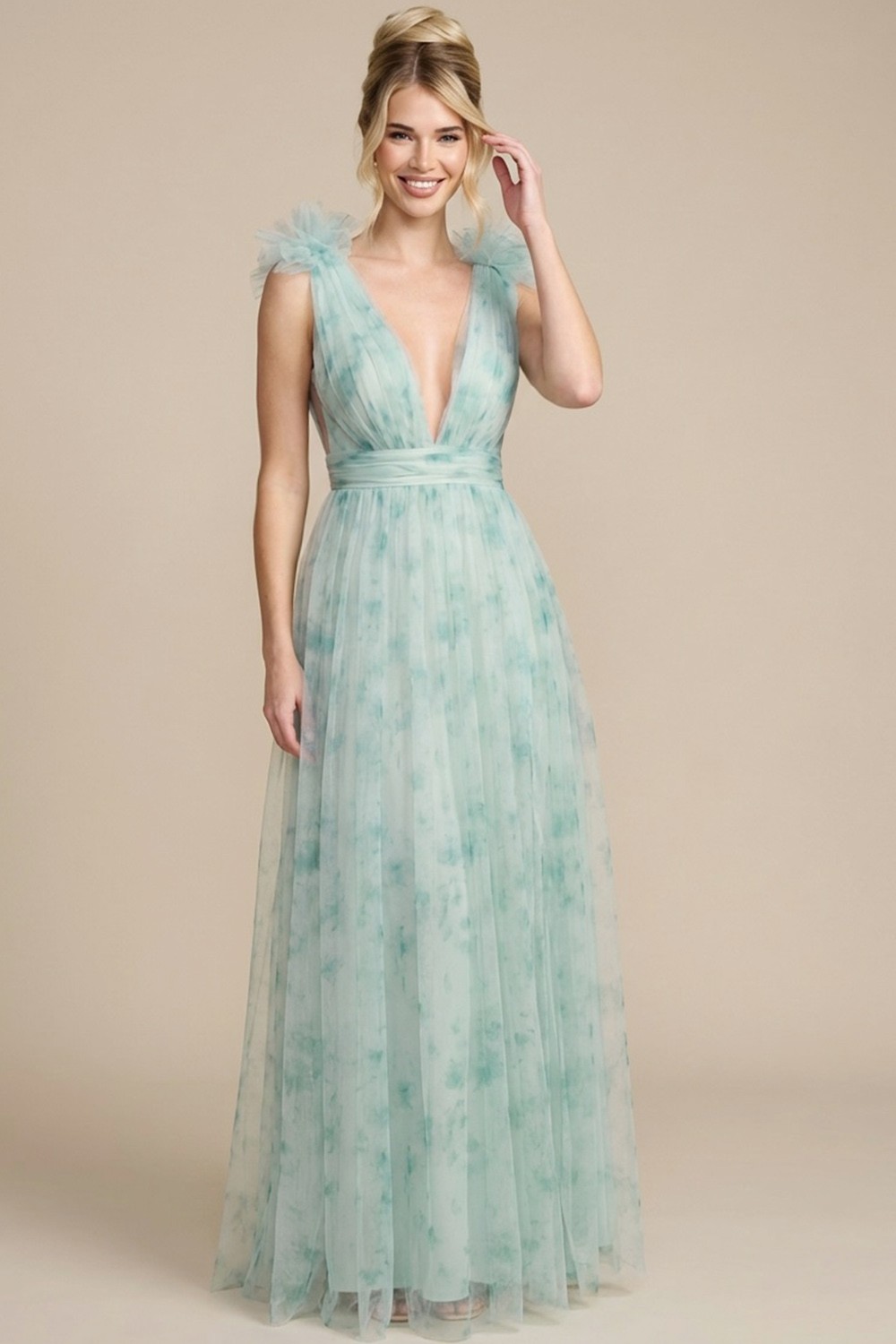 LM1010 Tulle Floral Print Gown