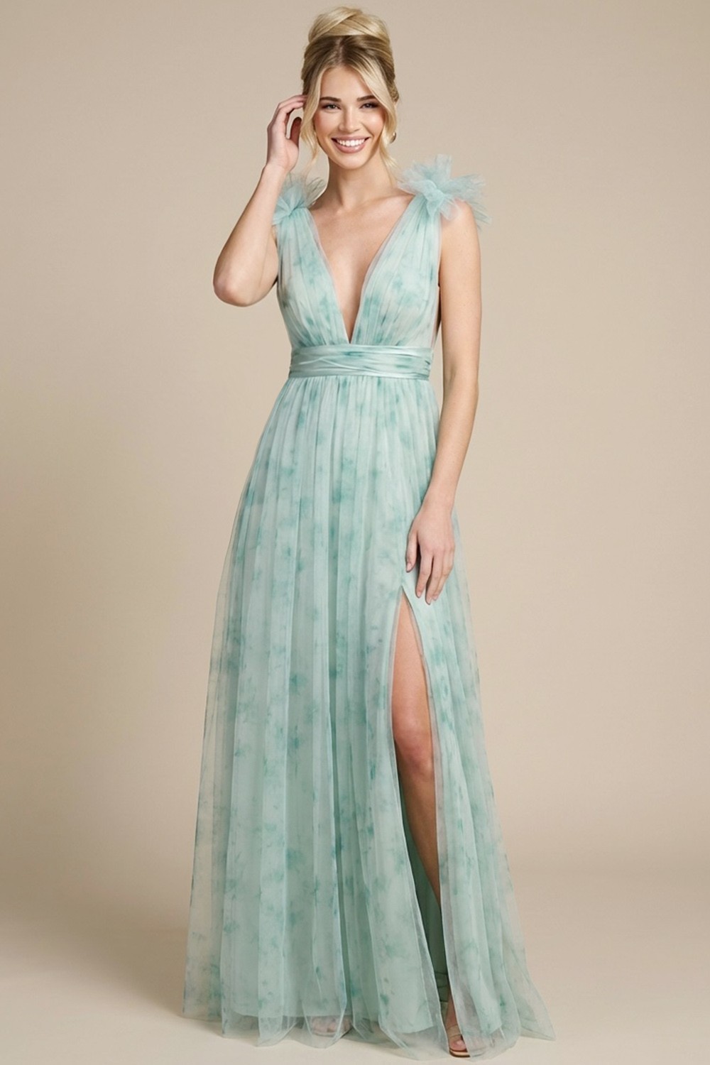 LM1010 Tulle Floral Print Gown