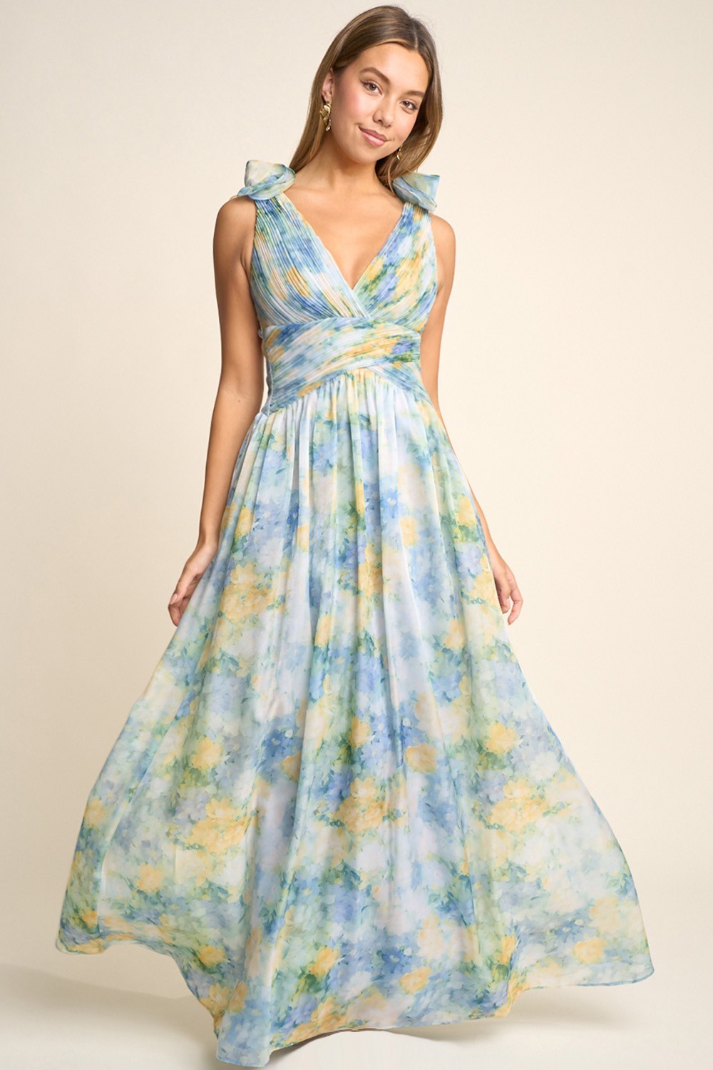 MF25105 Flower Chiffon Printed Tie Back Dress 