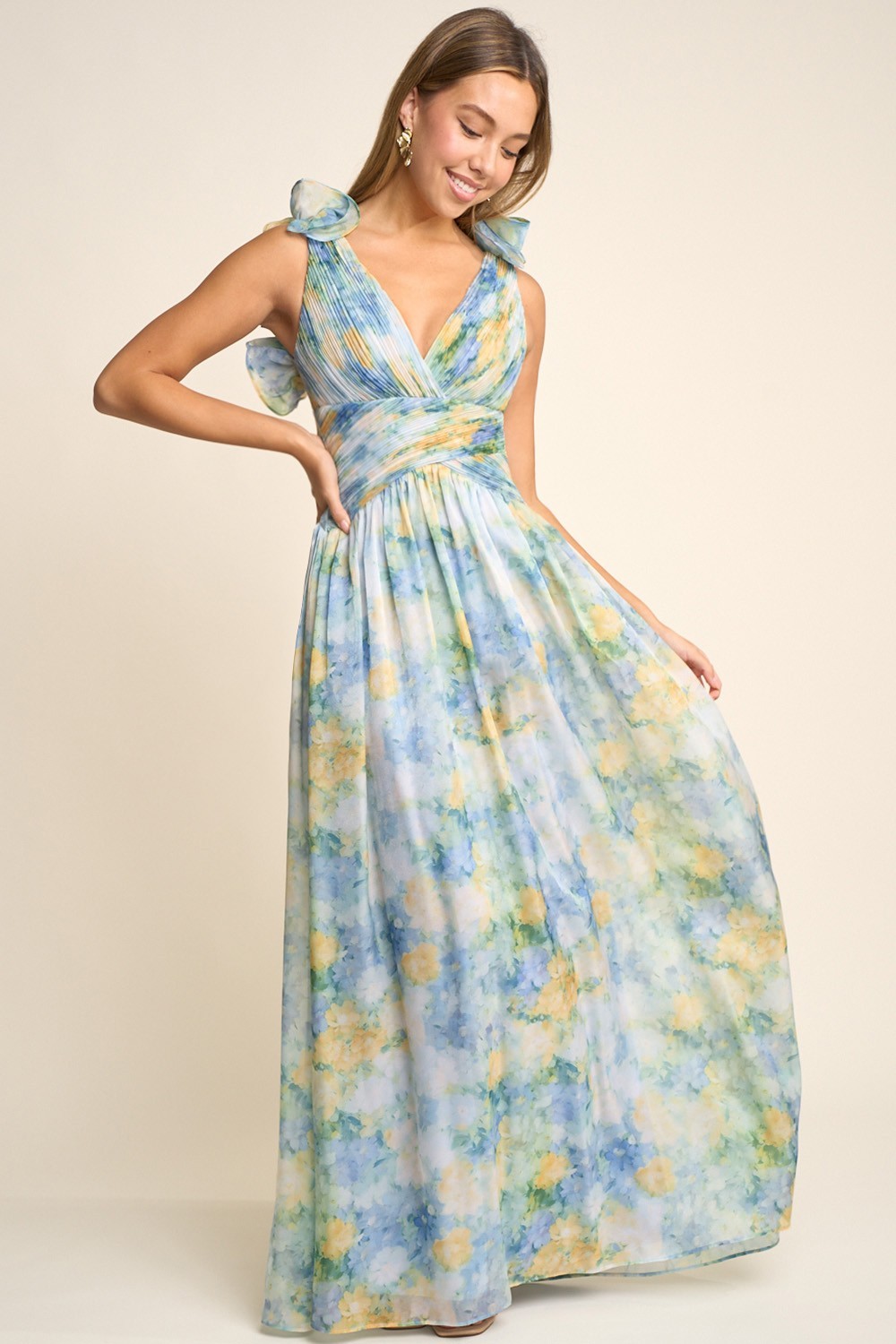 MF25105 Flower Chiffon Printed Tie Back Dress 