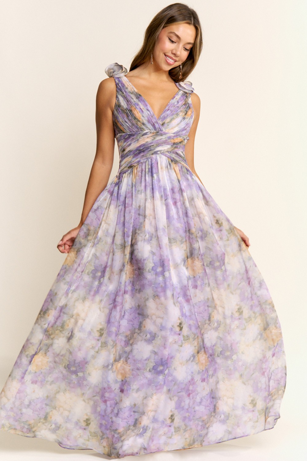 MF25105 Flower Chiffon Printed Tie Back Dress 