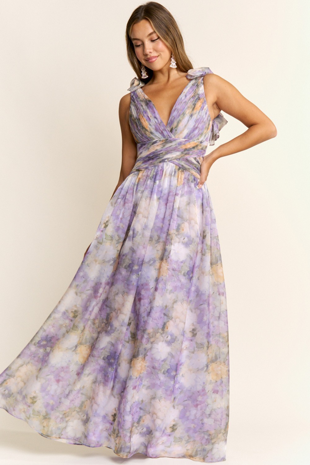 MF25105 Flower Chiffon Printed Tie Back Dress 