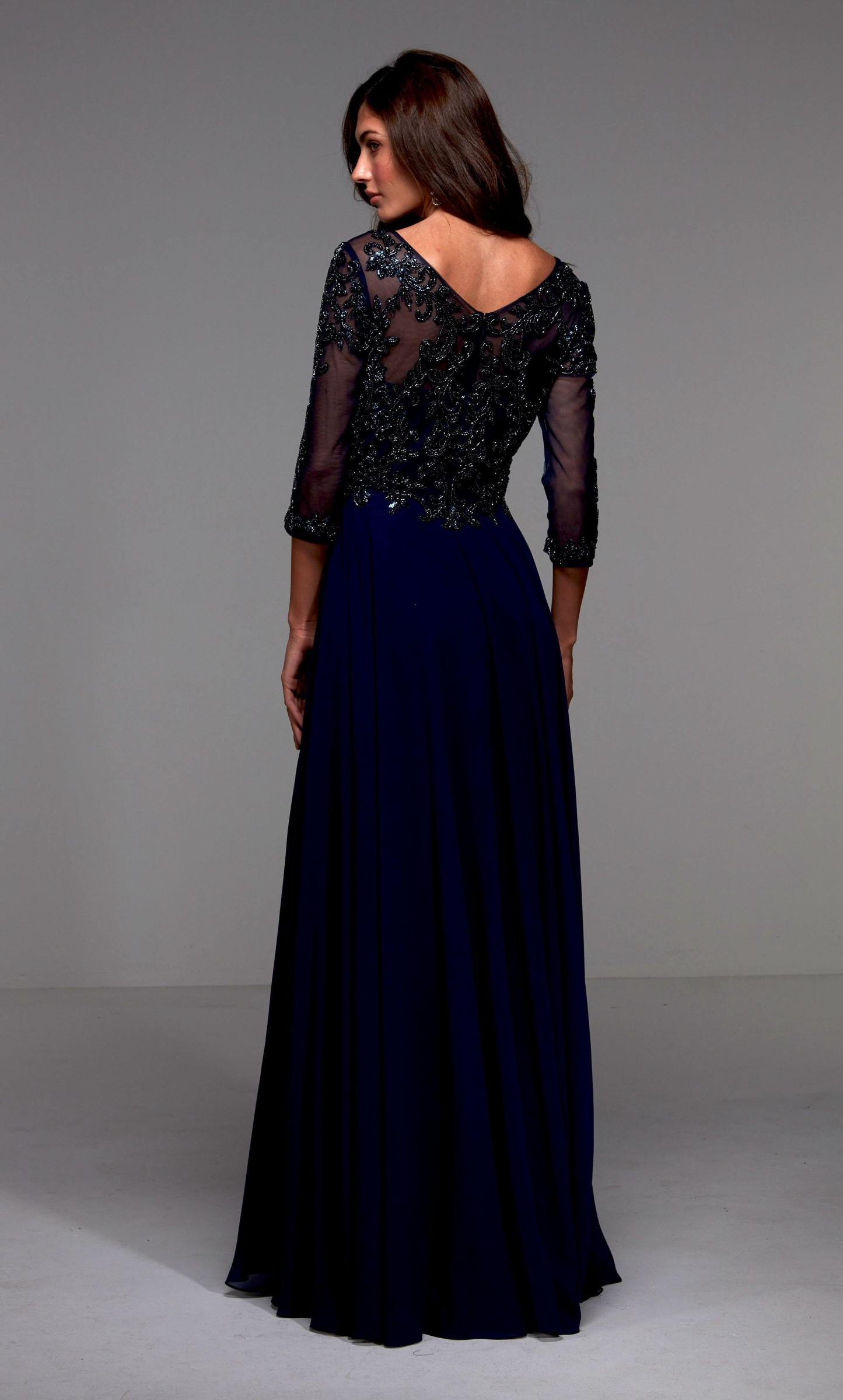Illusion Neckline Beaded Flowy Chiffon Long Evening Dress #27502