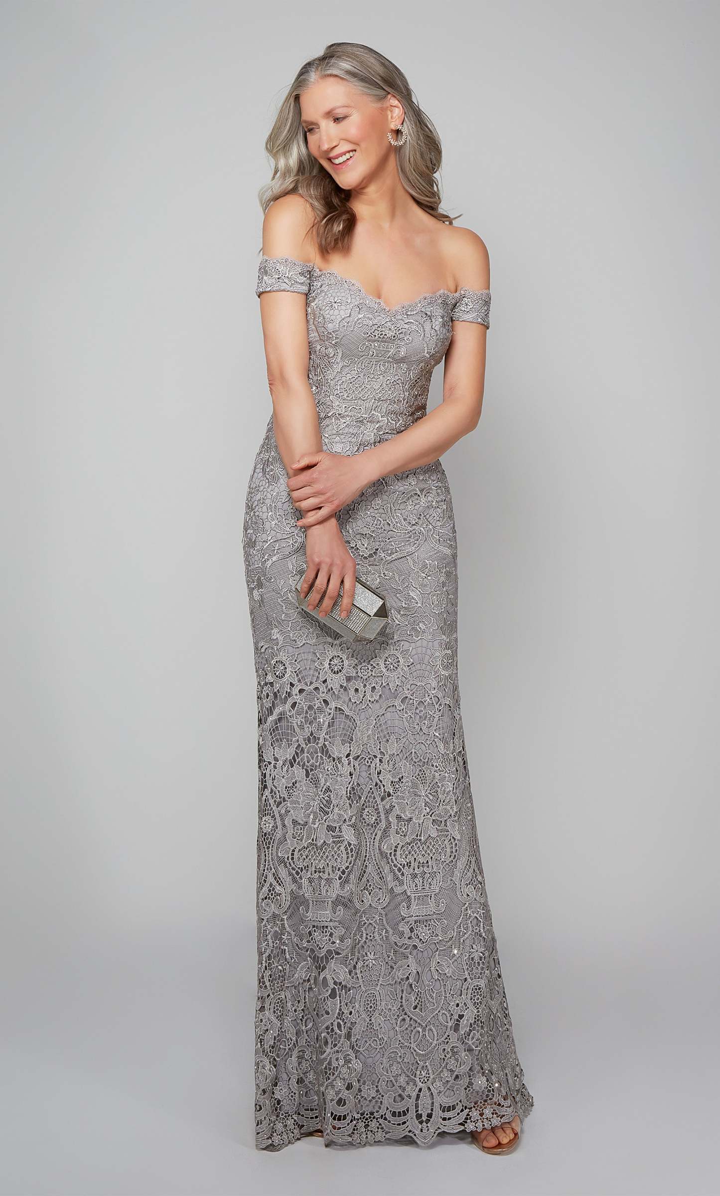 Off The Shoulder Lace Jewel Straight Mother Of The Bride Dress #27553