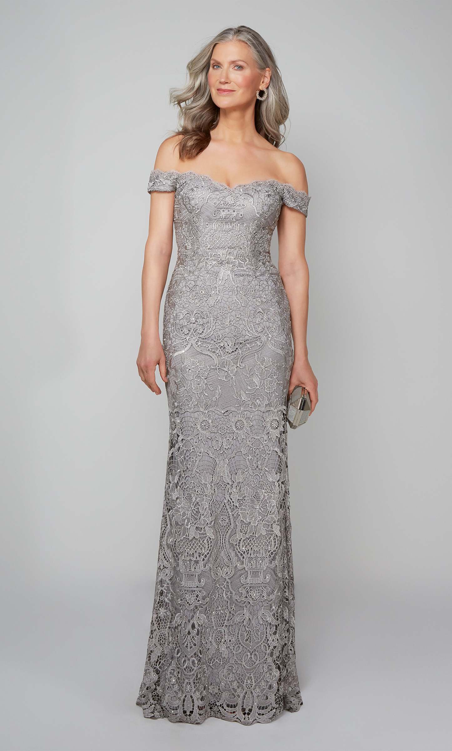 Off The Shoulder Lace Jewel Straight Mother Of The Bride Dress #27553