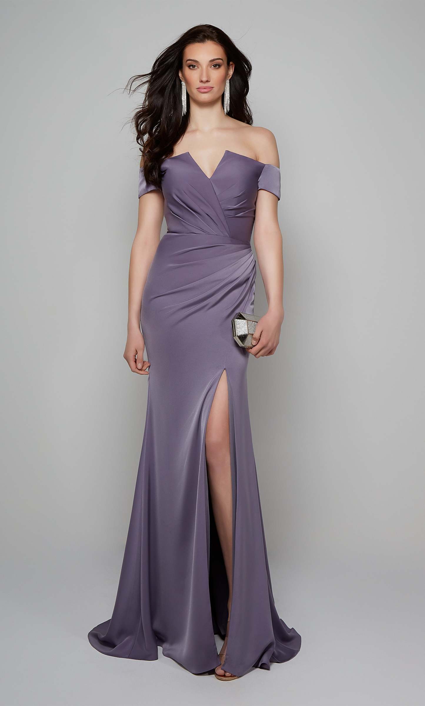 Fit Off The Shoulder Side Slit Mother Of The Bride Dress #27558