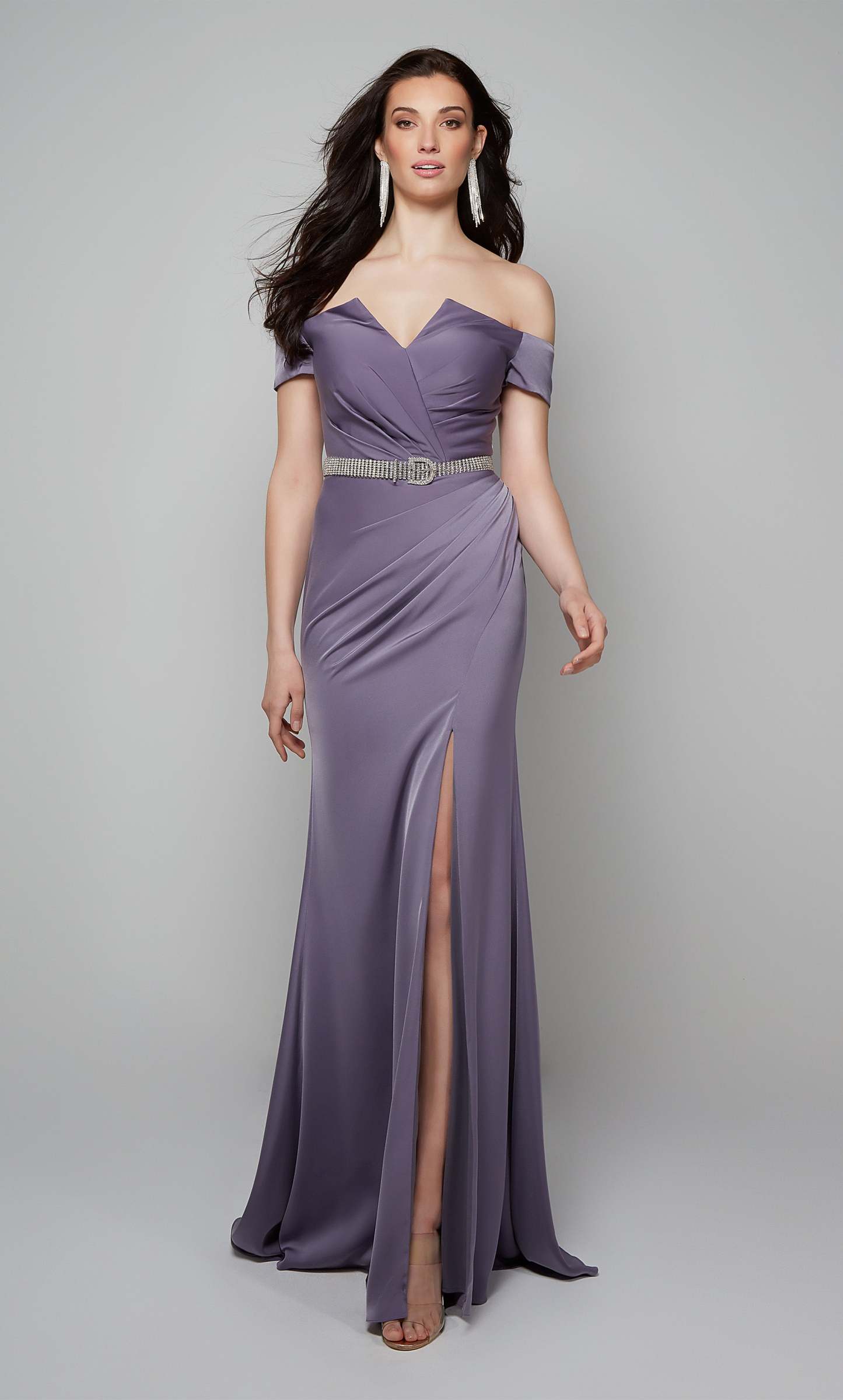 Fit Off The Shoulder Side Slit Mother Of The Bride Dress #27558