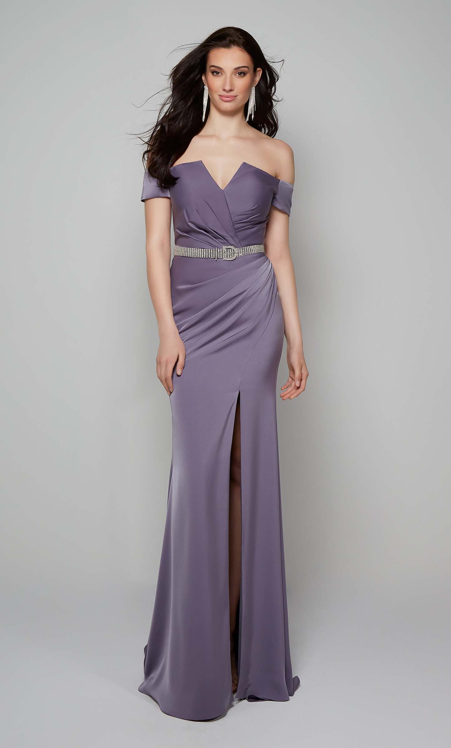 Fit Off The Shoulder Side Slit Mother Of The Bride Dress #27558