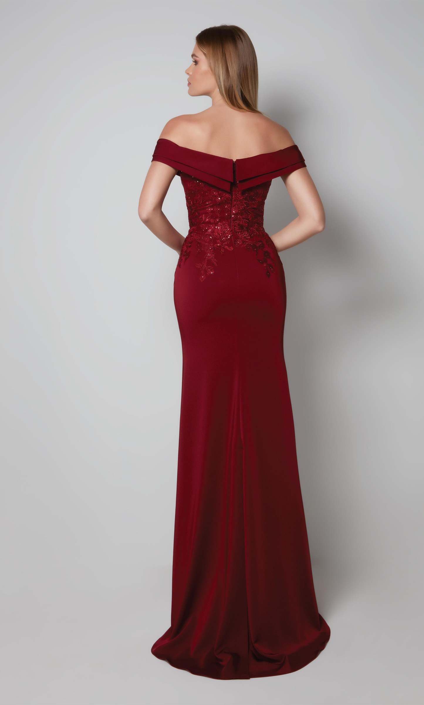 Fit N Flare Off The Shoulder Stretch Crepe Mother Of The Bride Dress #27571
