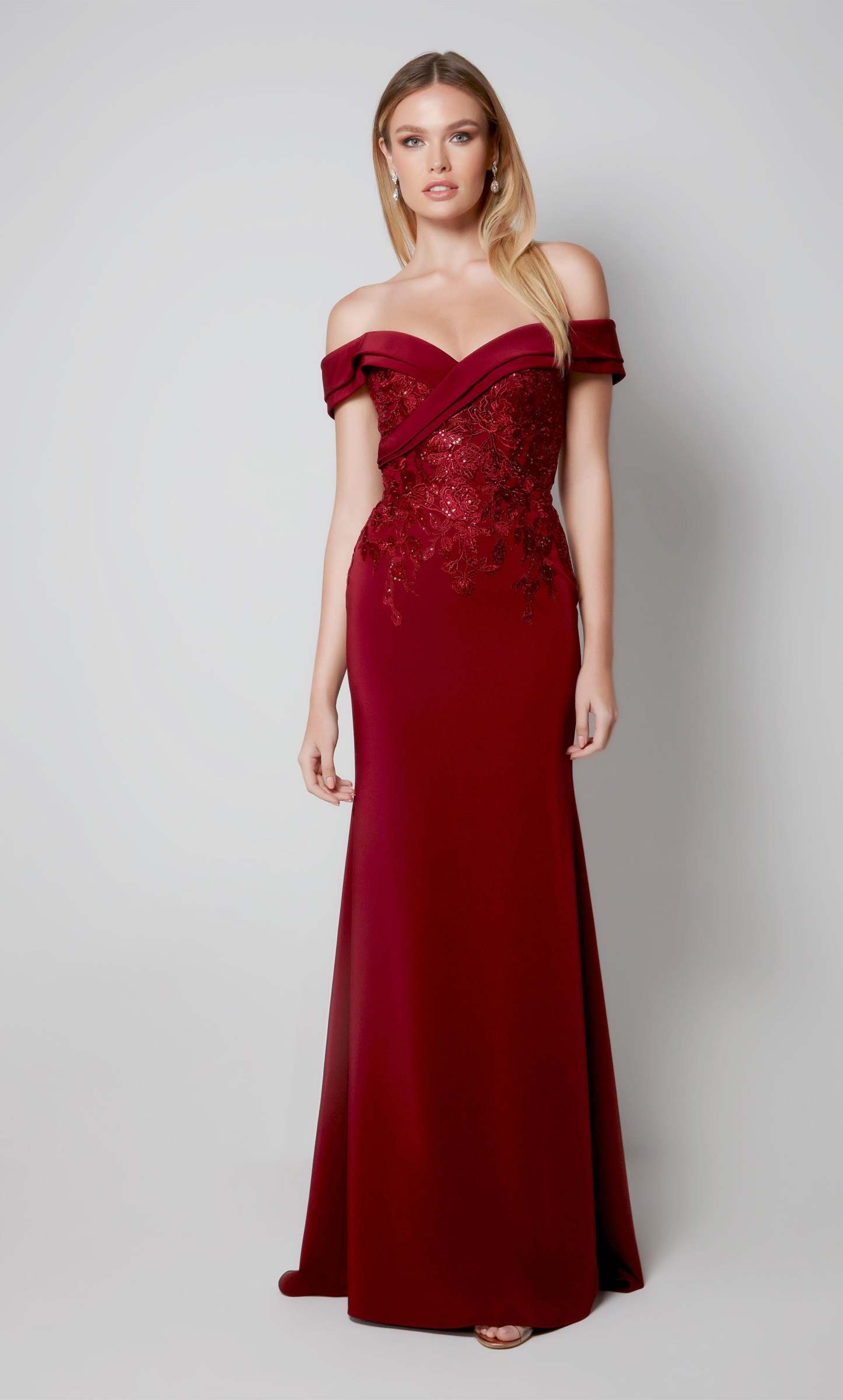Fit N Flare Off The Shoulder Stretch Crepe Mother Of The Bride Dress #27571