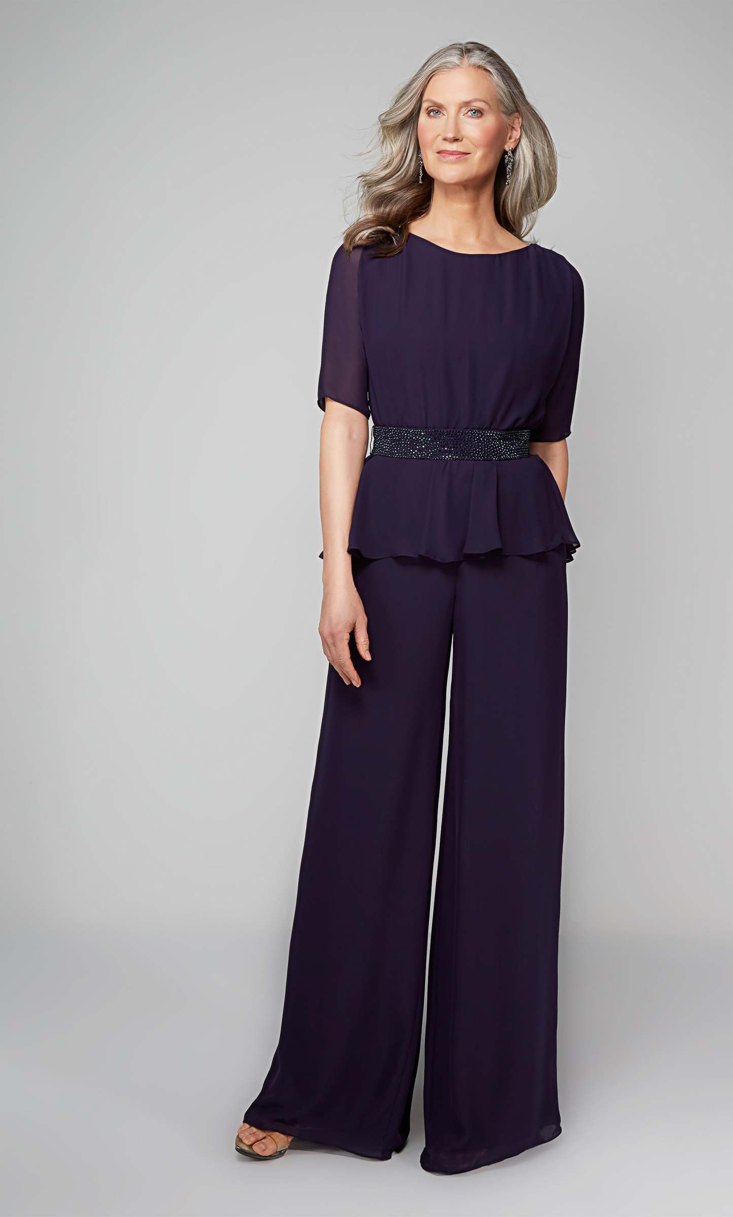 Scoop Neck Chiffon Closed Back Long Jumpsuit #27576