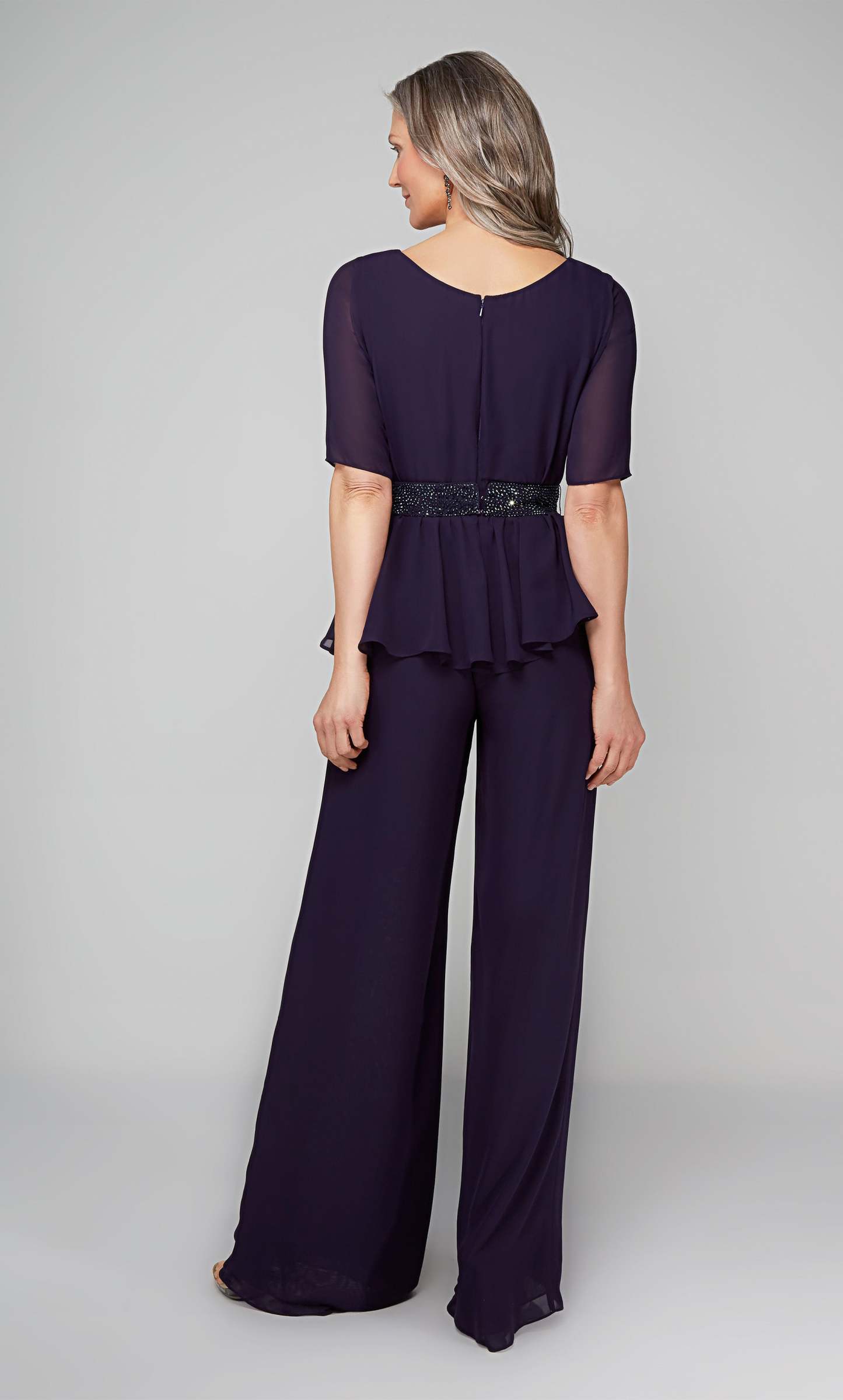 Scoop Neck Chiffon Closed Back Long Jumpsuit #27576