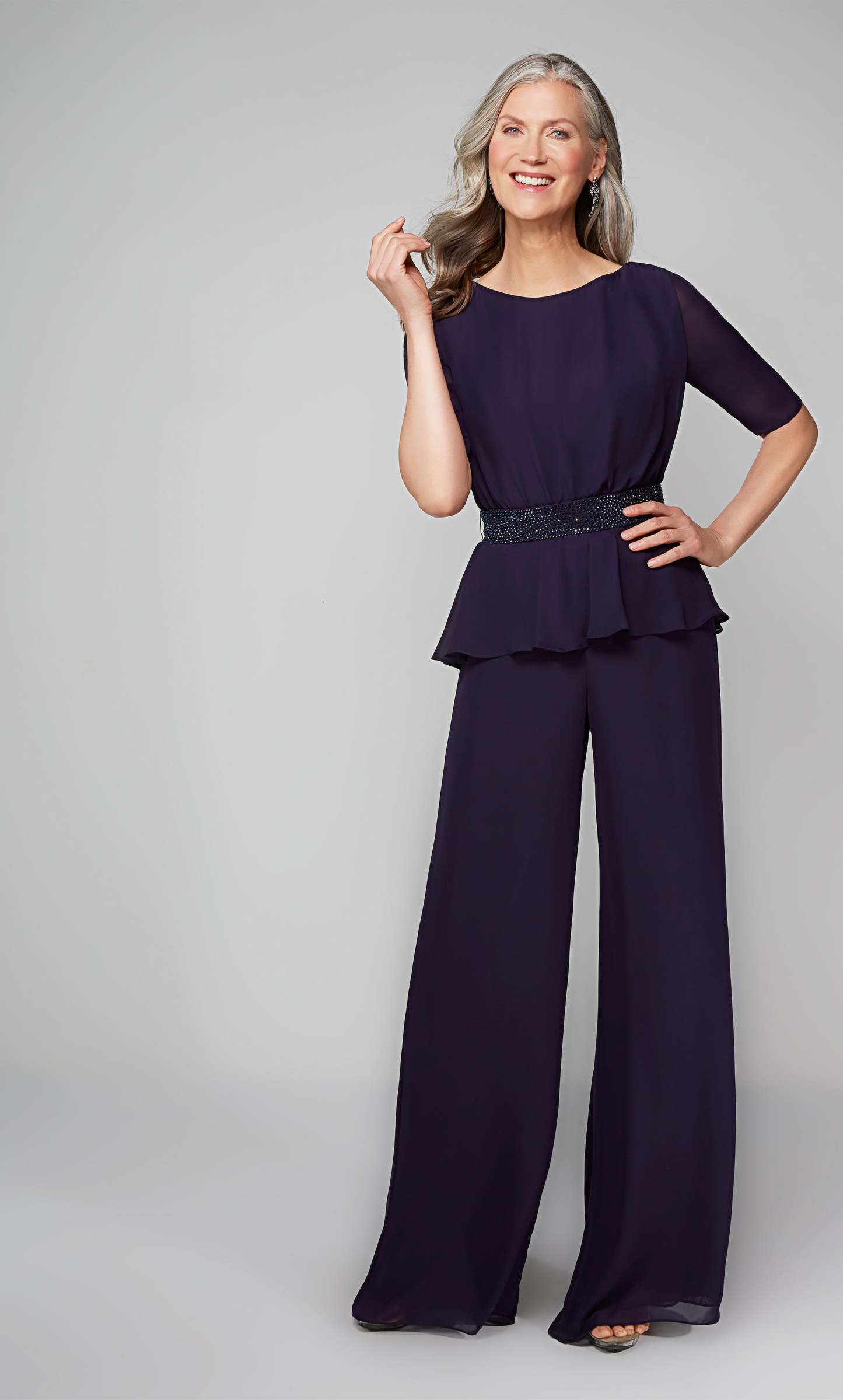 Scoop Neck Chiffon Closed Back Long Jumpsuit #27576