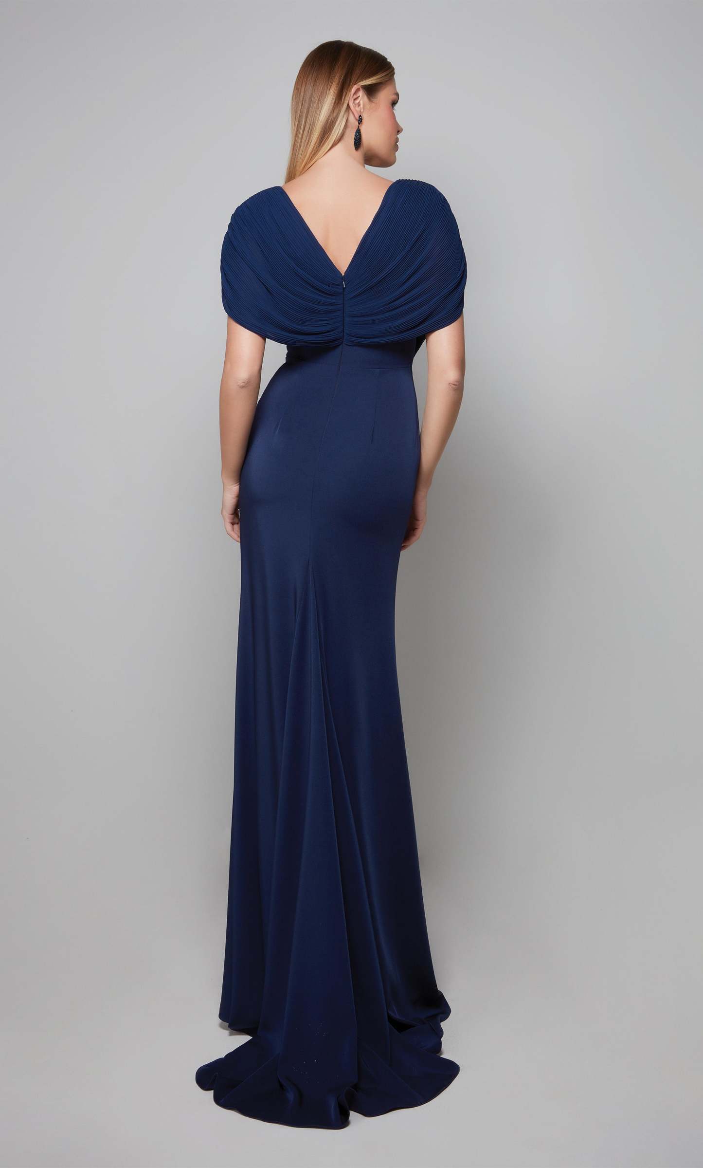 Fit N Flare V-neck Stretch Crepe Beaded Mother Of The Bride Dress #27591