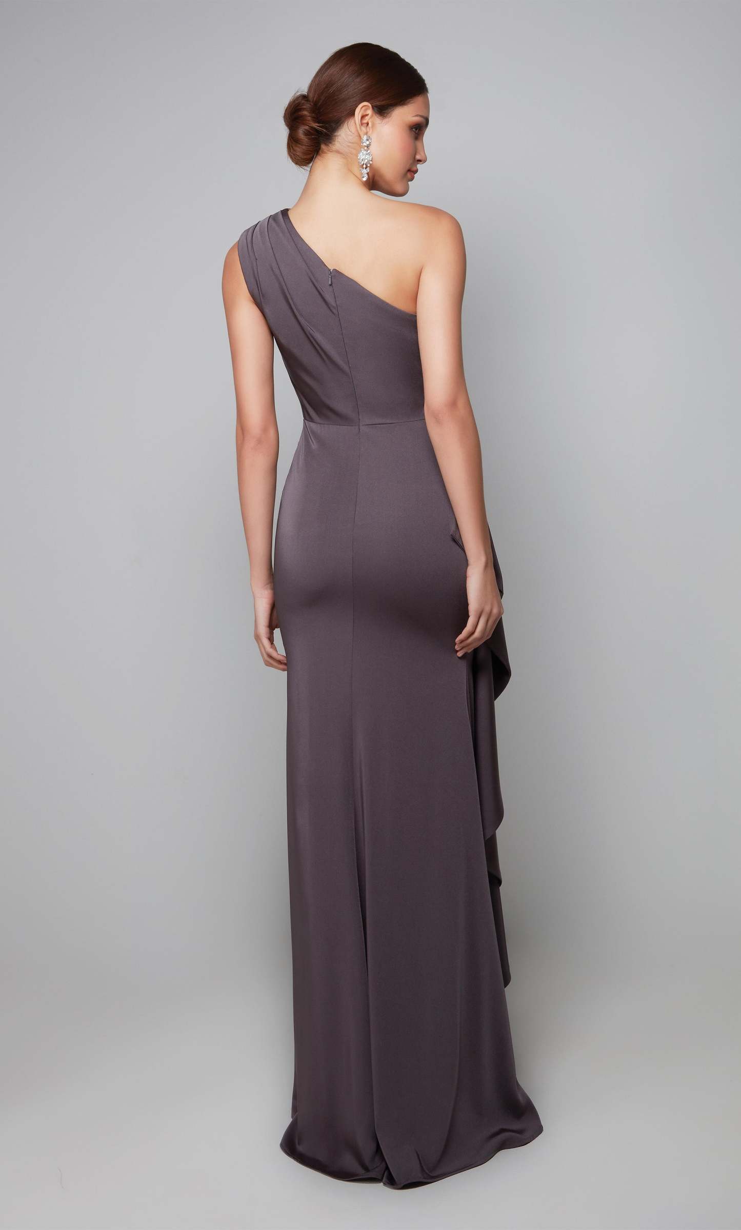One Shoulder Stretch Crepe Draped Ruffle Mother Of The Bride Dress #27624